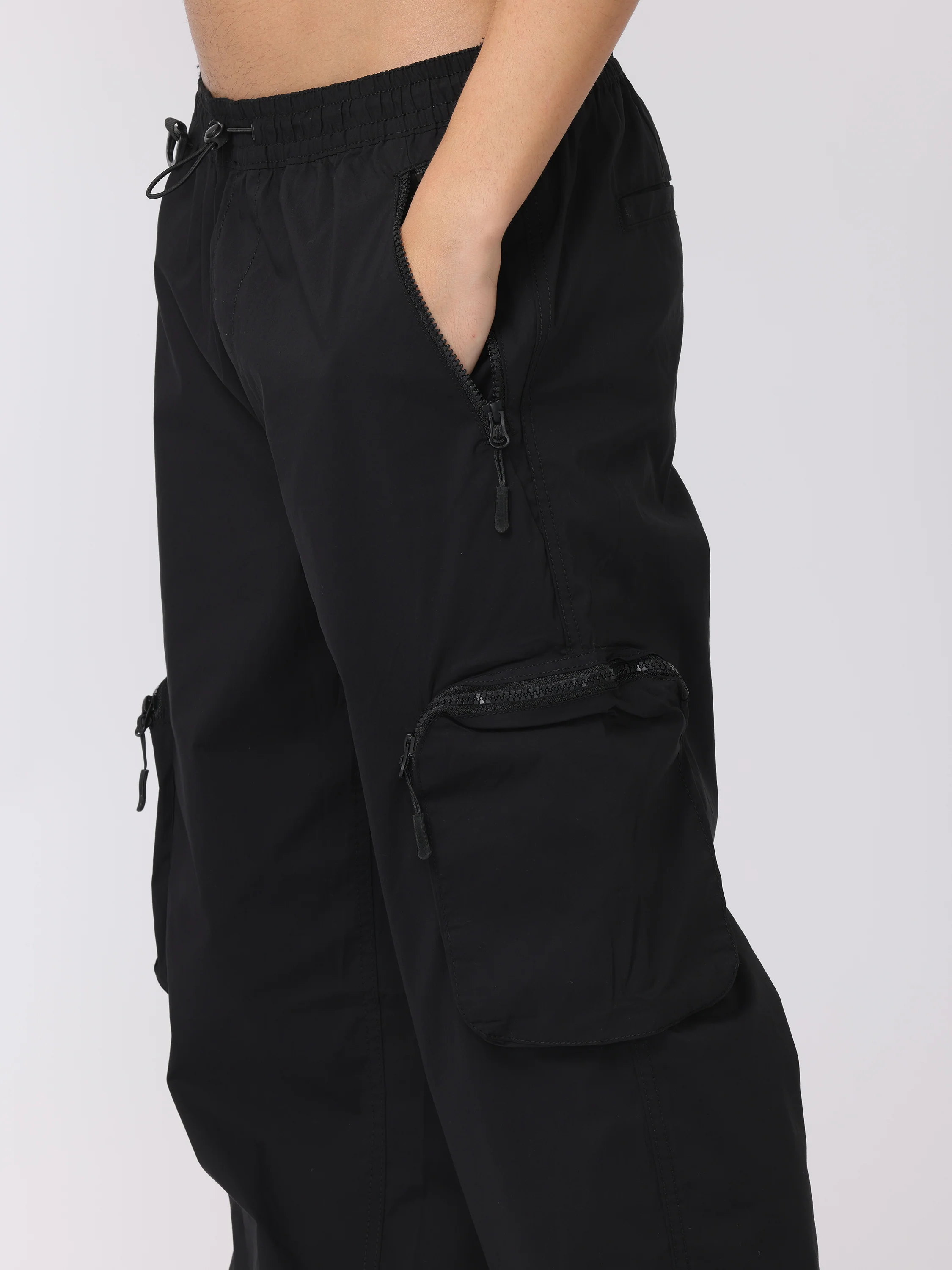 Men Black Comfort Fit Parachute Joggers - Image 6