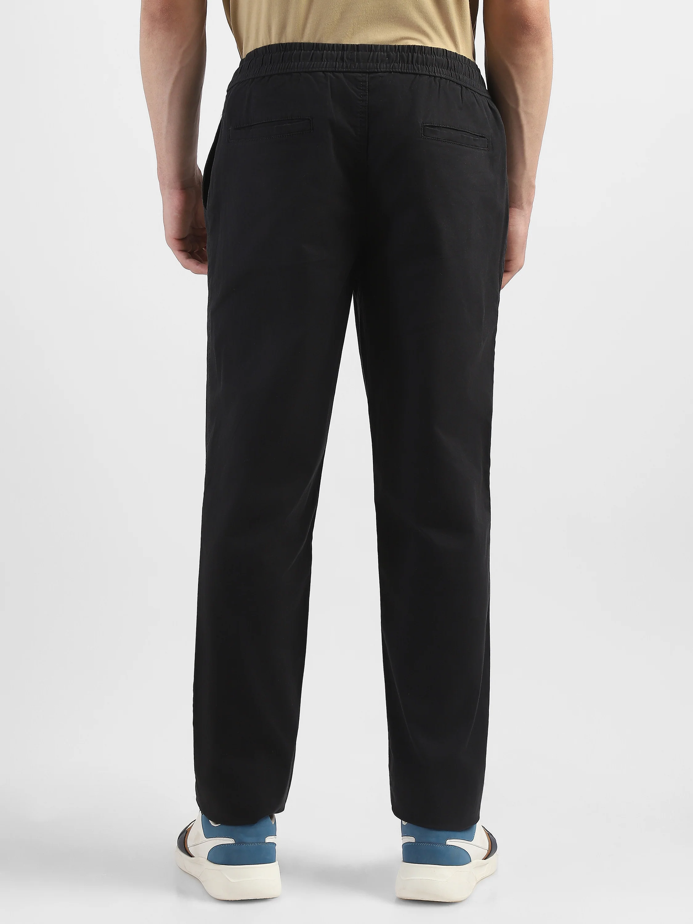 Men Black Cotton Blend Mid-Rise Pants - Image 5