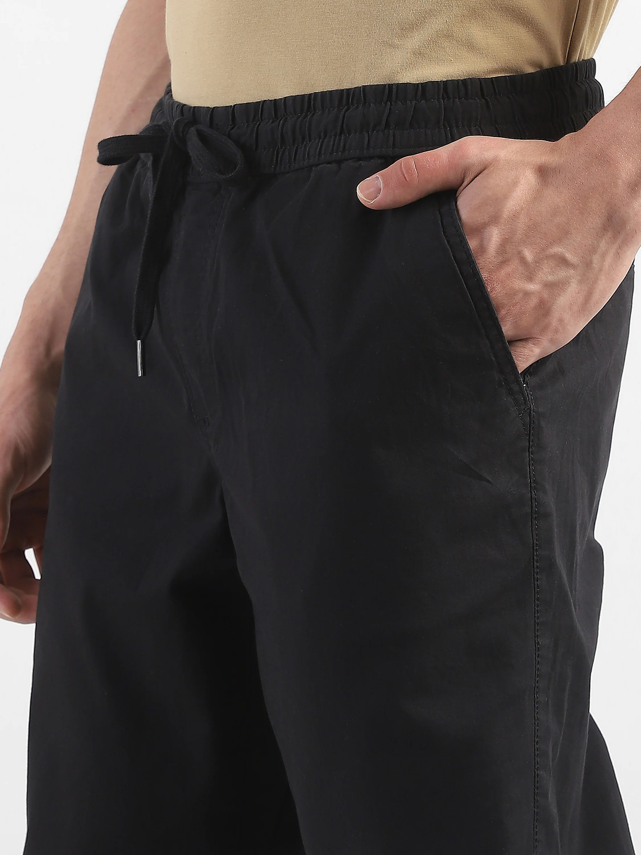 Men Black Cotton Blend Mid-Rise Pants - Image 6