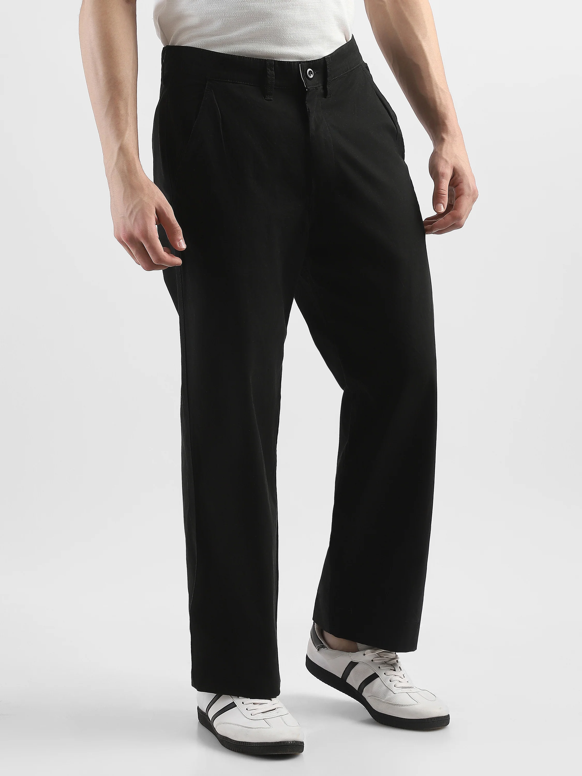 Men Black Straight Fit Trousers