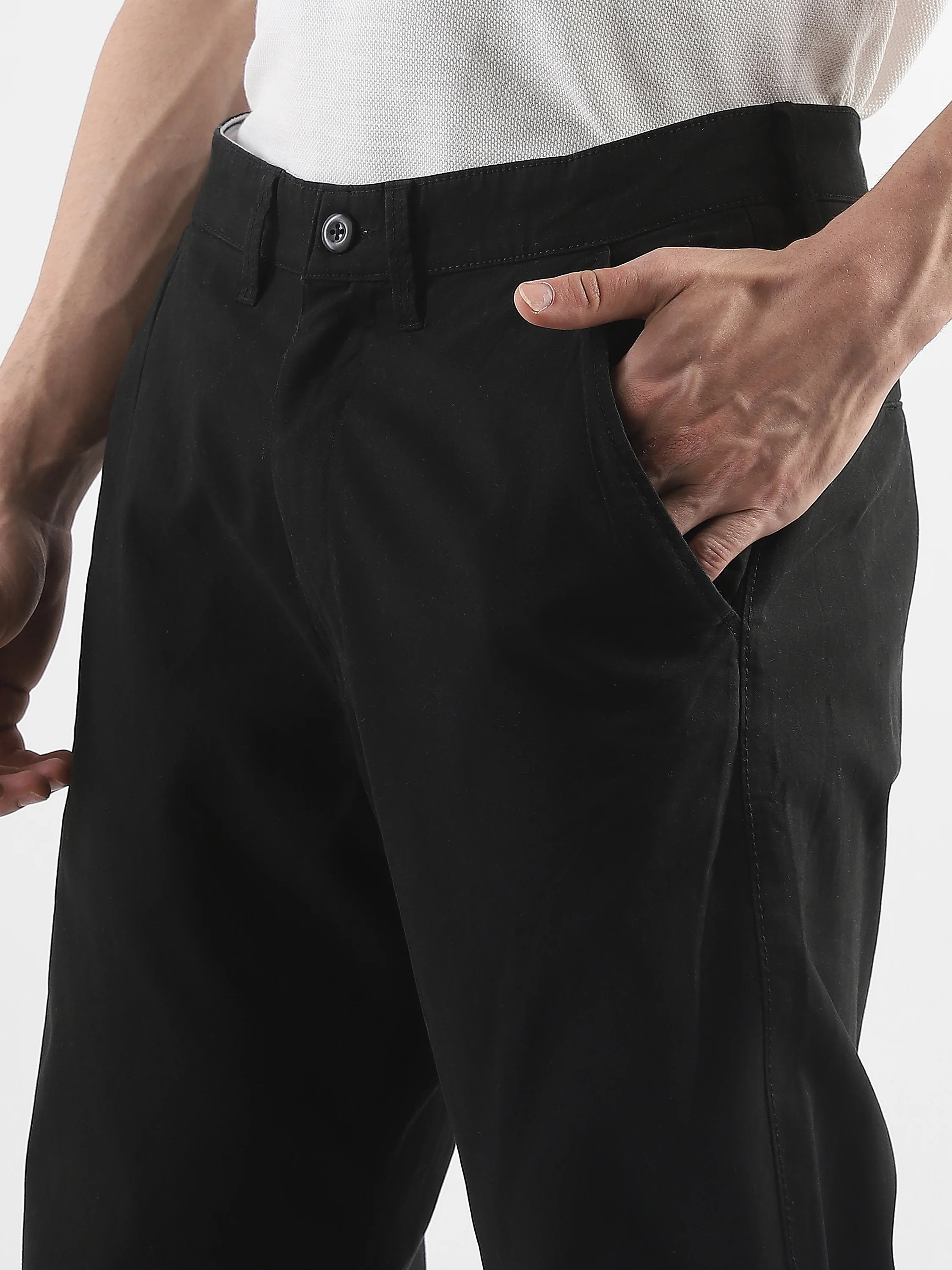 Men Black Straight Fit Trousers - Image 6