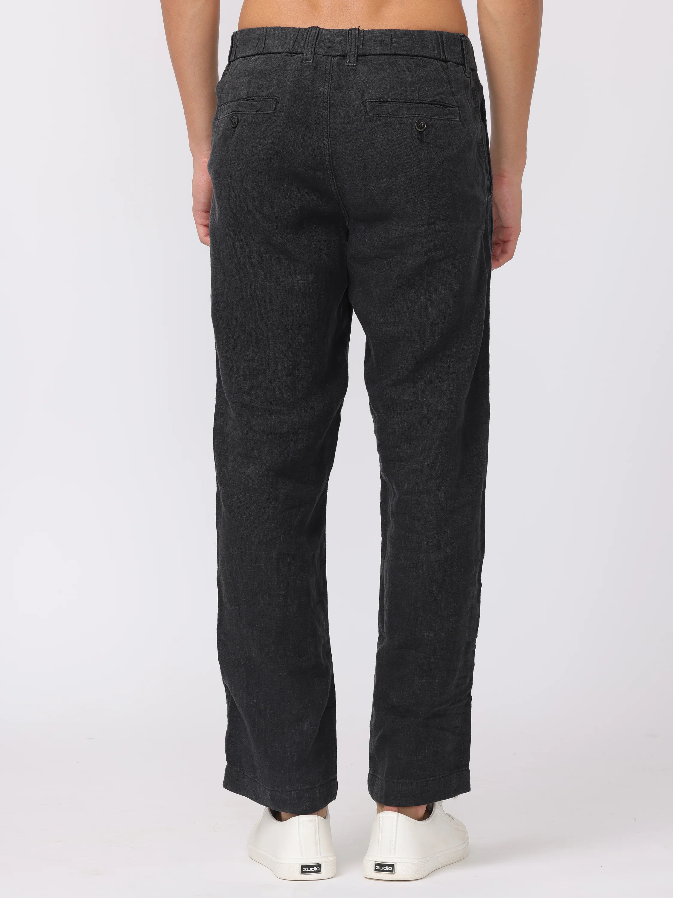 Men Black Comfort Fit Linen Pants - Image 4