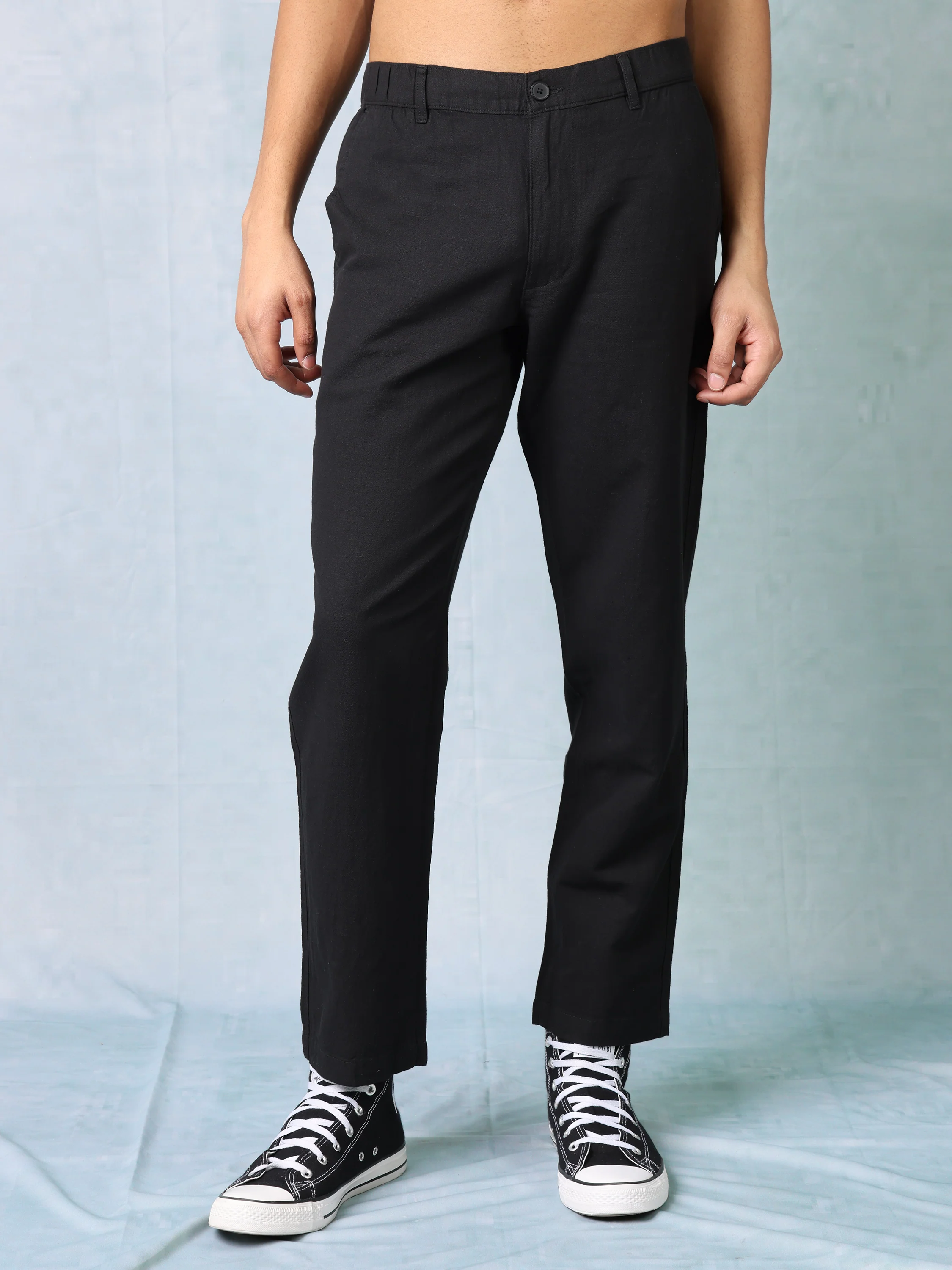 Men Black Comfort Fit Pants - Image 2