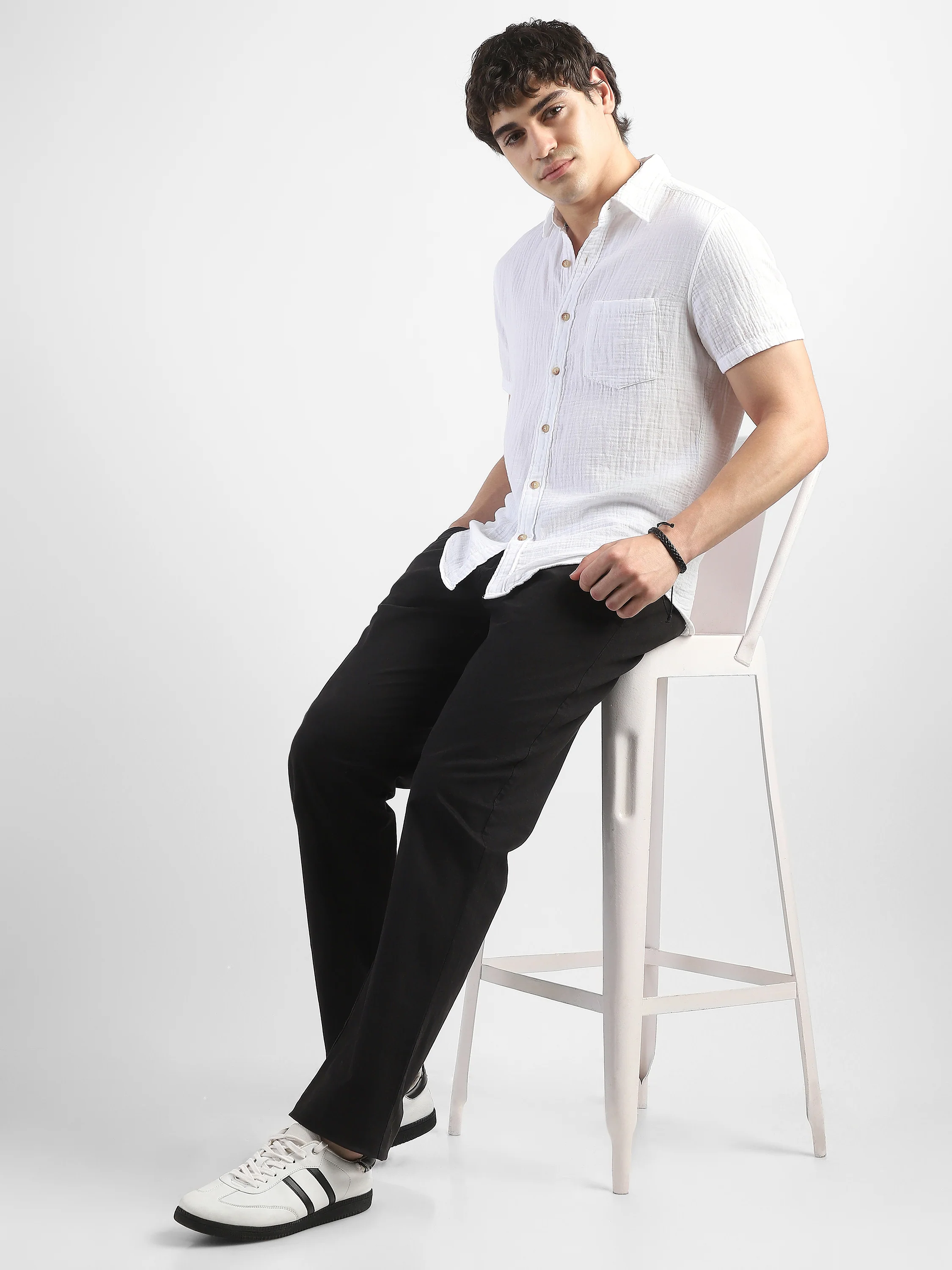 Men Black Mid Rise Formal Trouser - Image 2