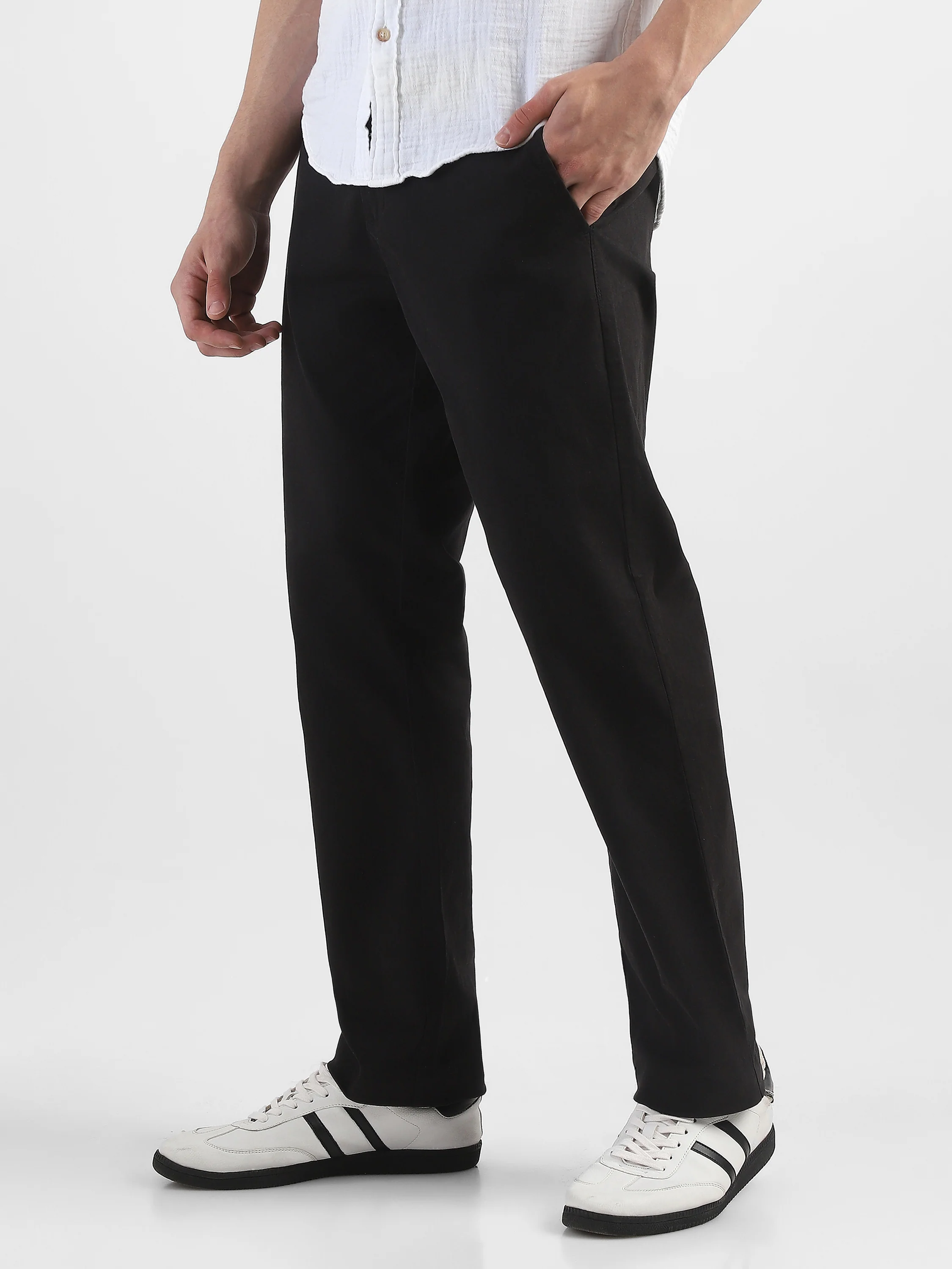 Men Black Mid Rise Formal Trouser - Image 5