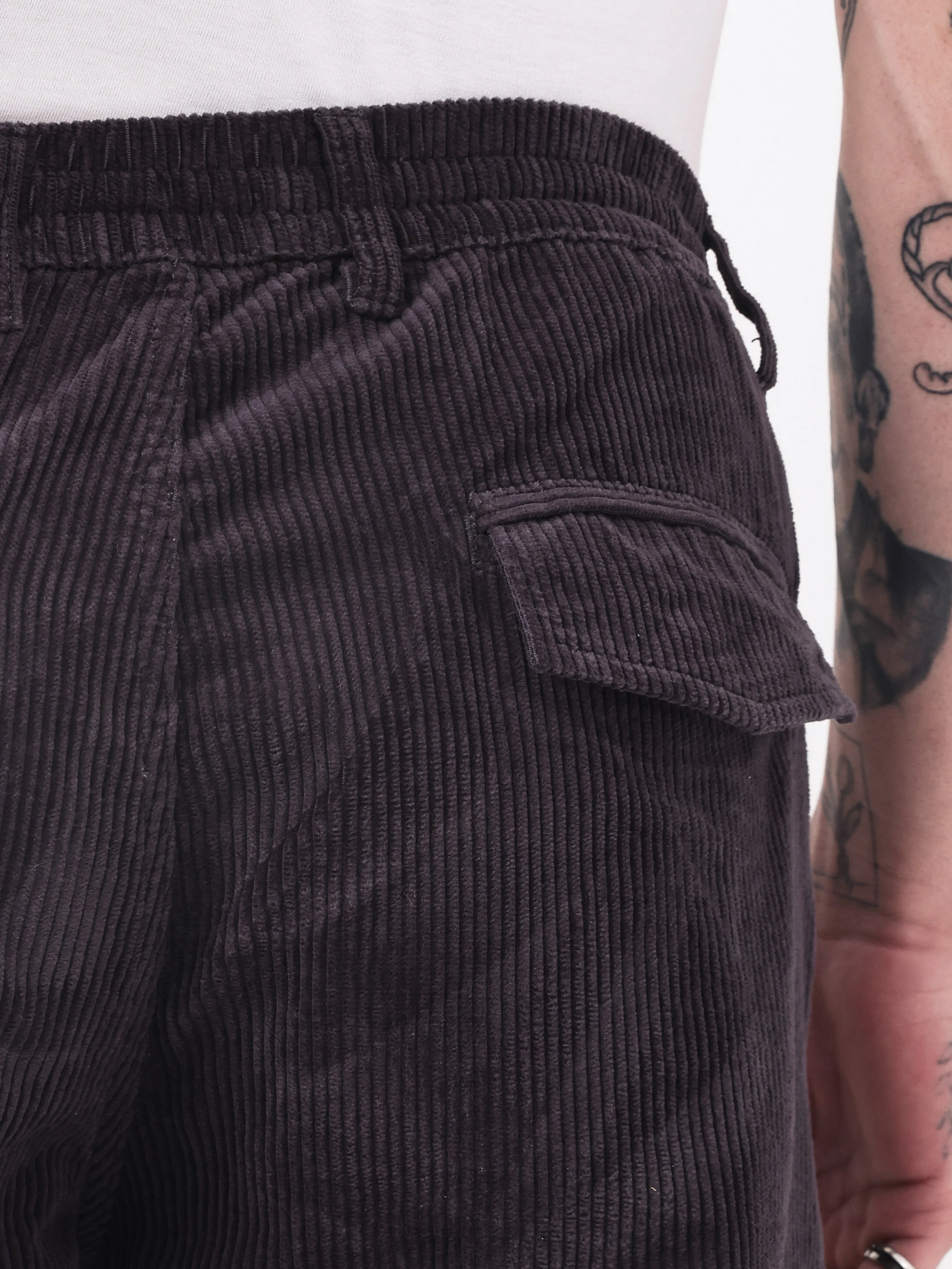 Men Black Corduroy Cargo Pants - Image 5