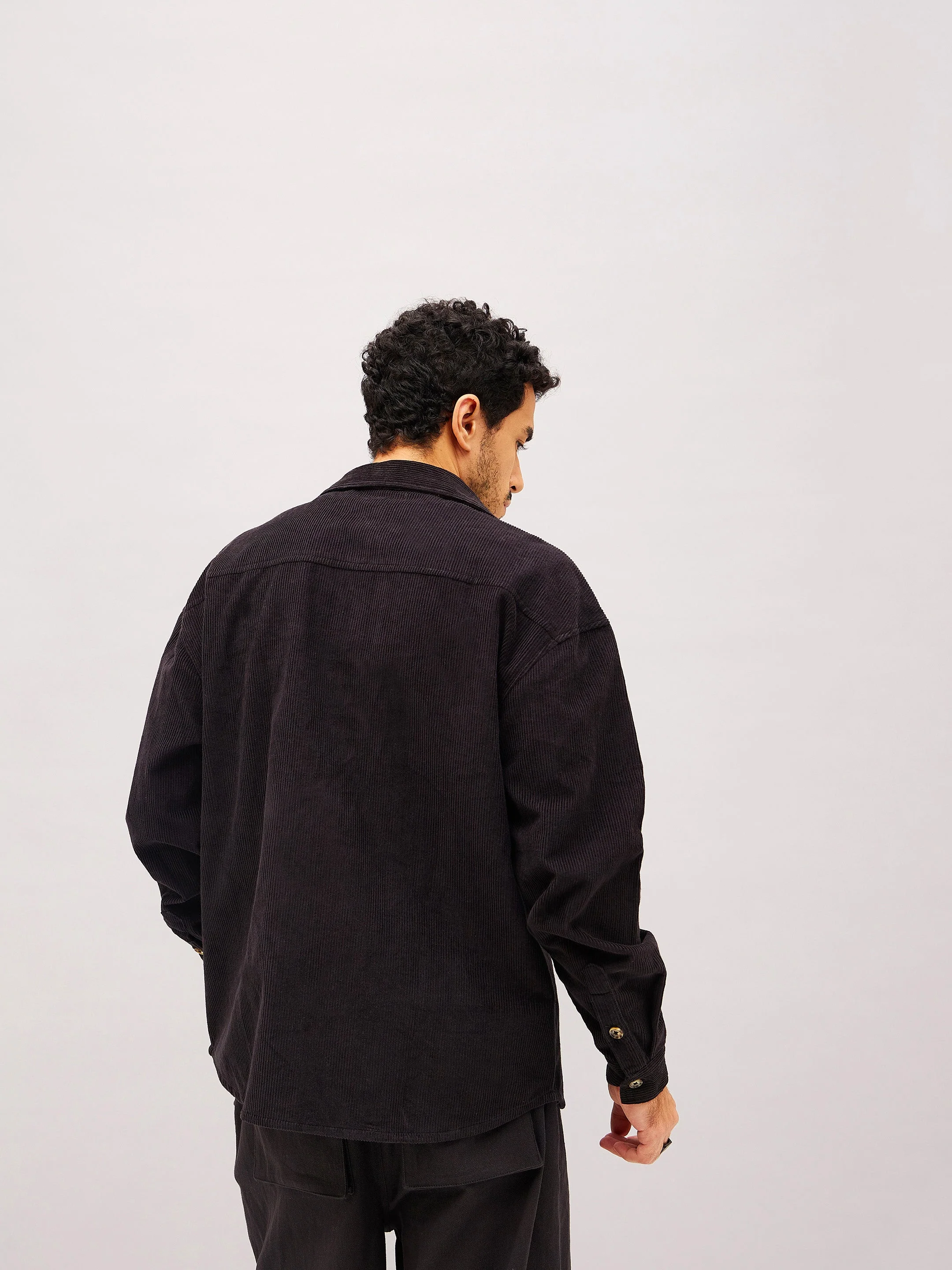 Men Black Corduroy Oversized Shacket - Image 2