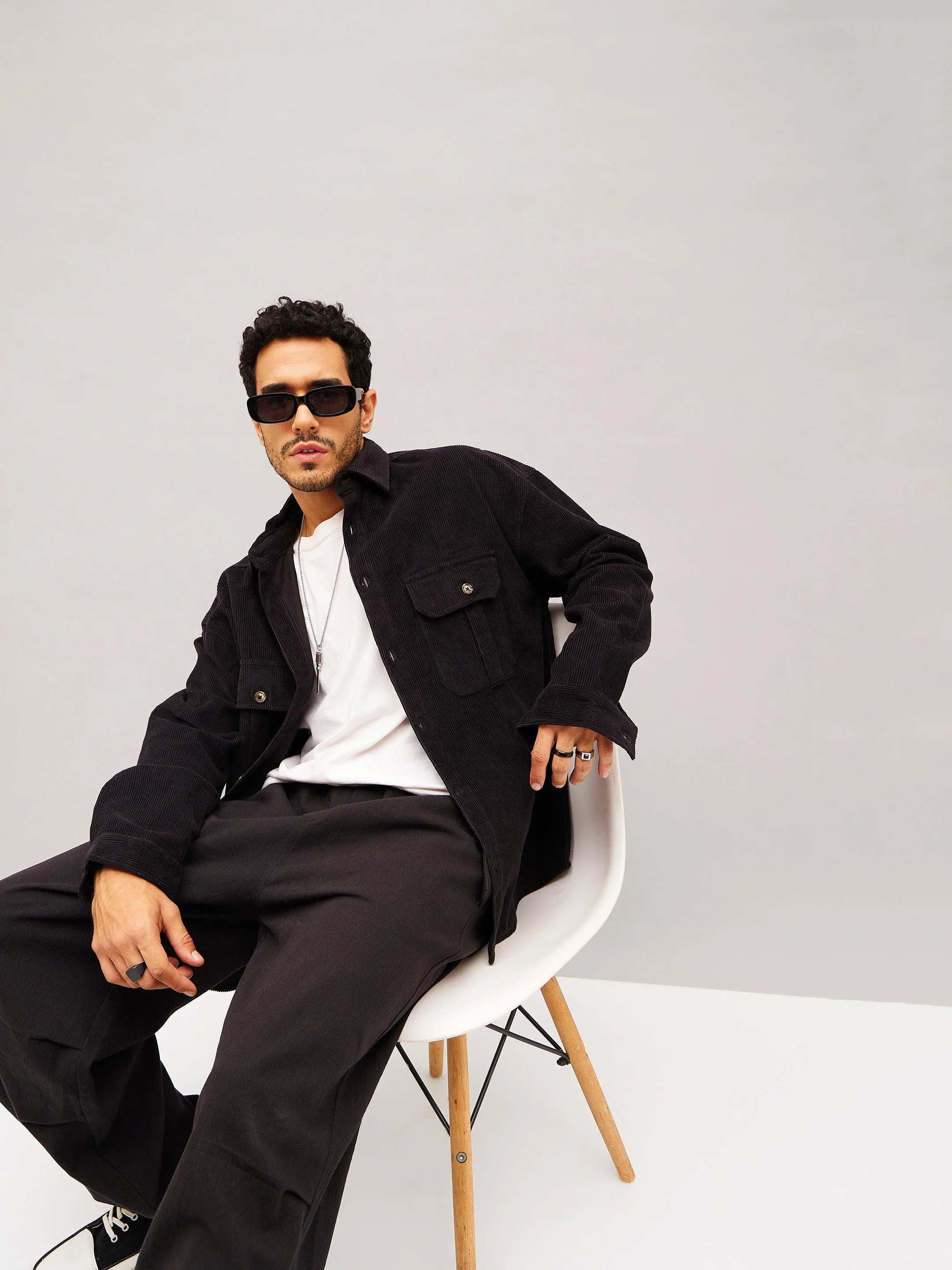 Men Black Corduroy Oversized Shacket - Image 5