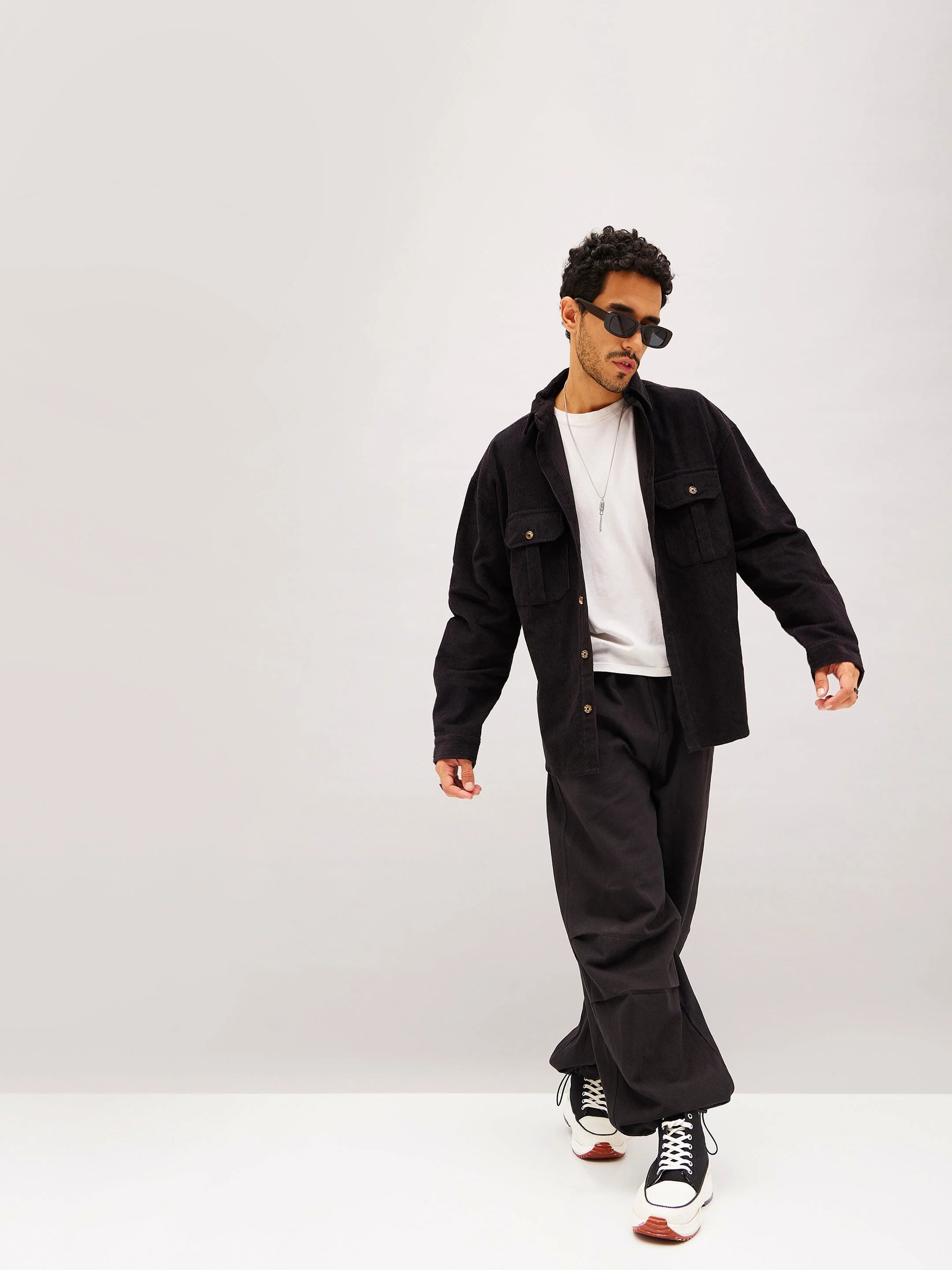 Men Black Corduroy Oversized Shacket - Image 6