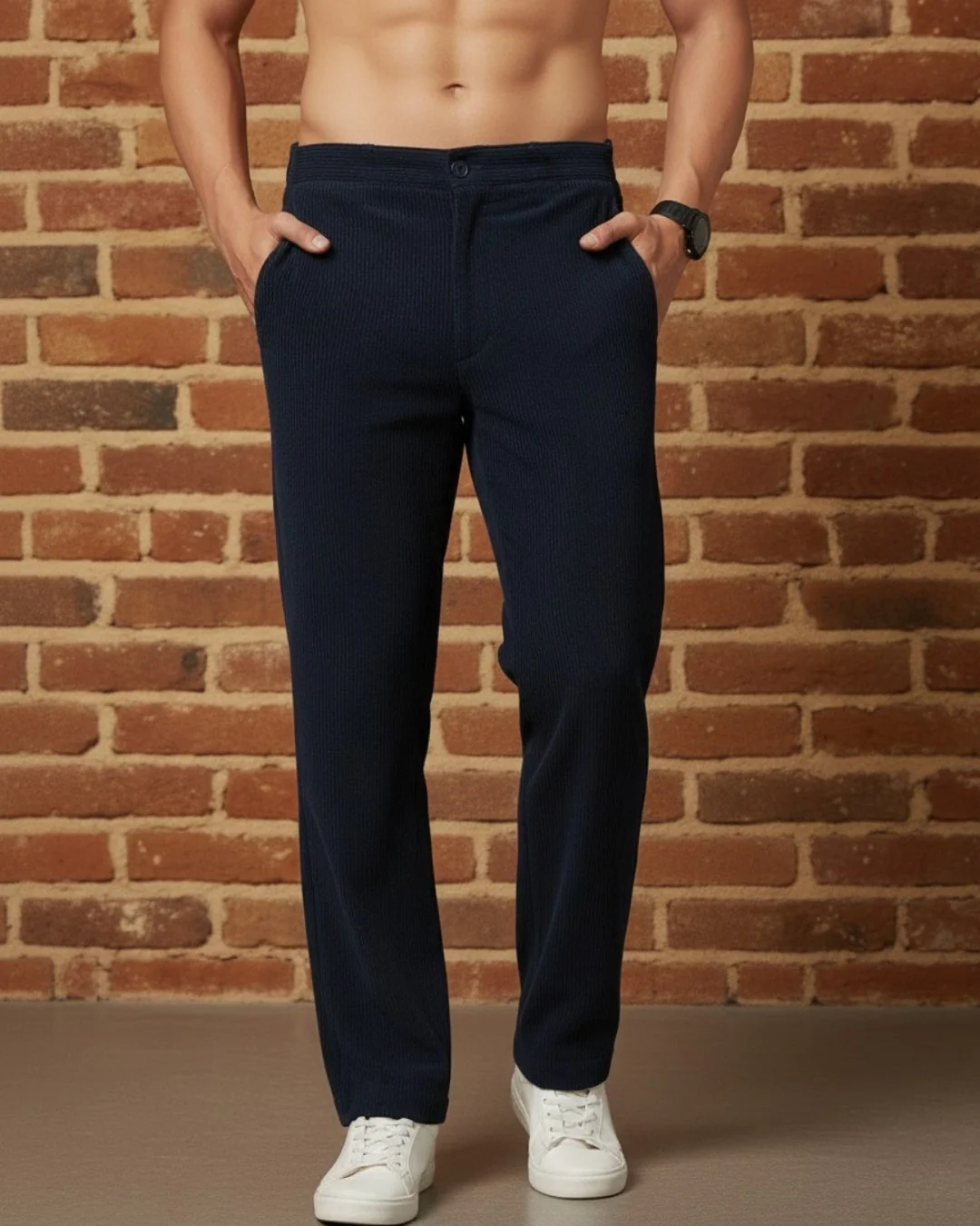 Men Black Corduroy Pant - Image 2