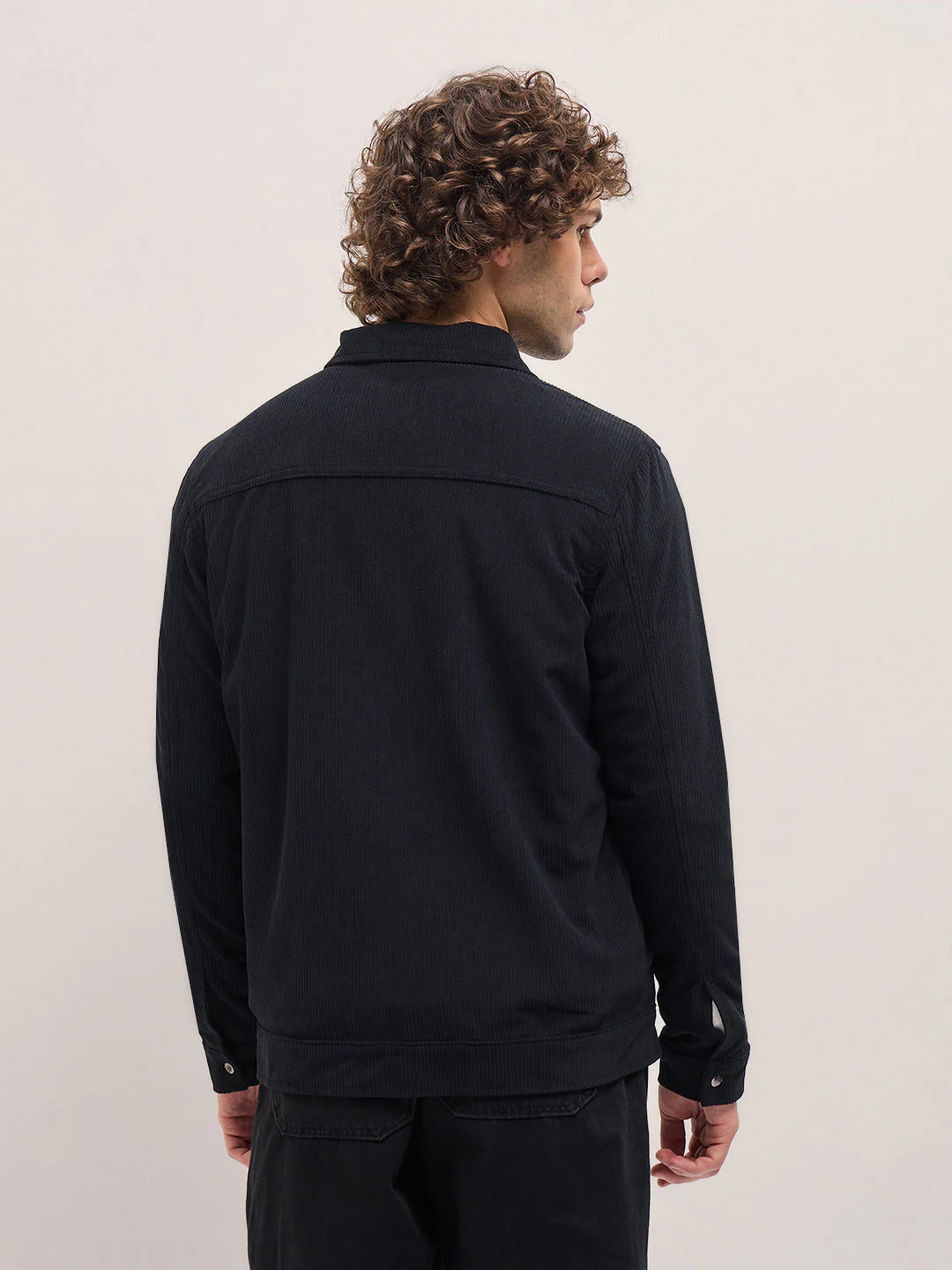 Men Black Corduroy Snap Button Closure - Image 2