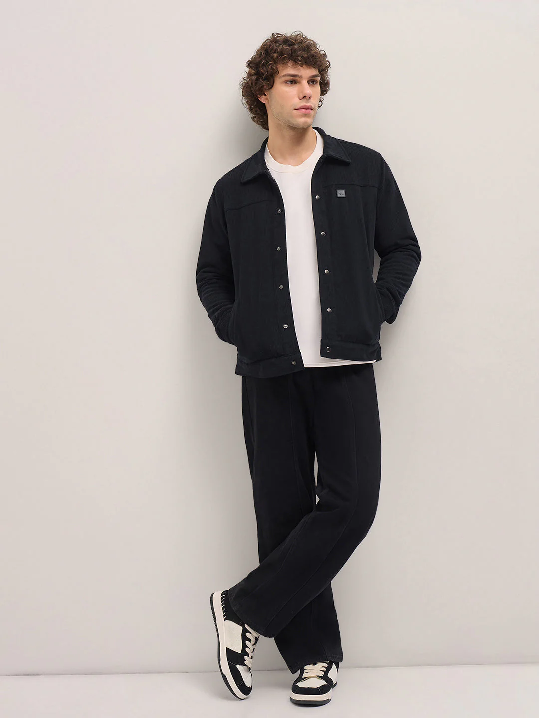 Men Black Corduroy Snap Button Closure - Image 4