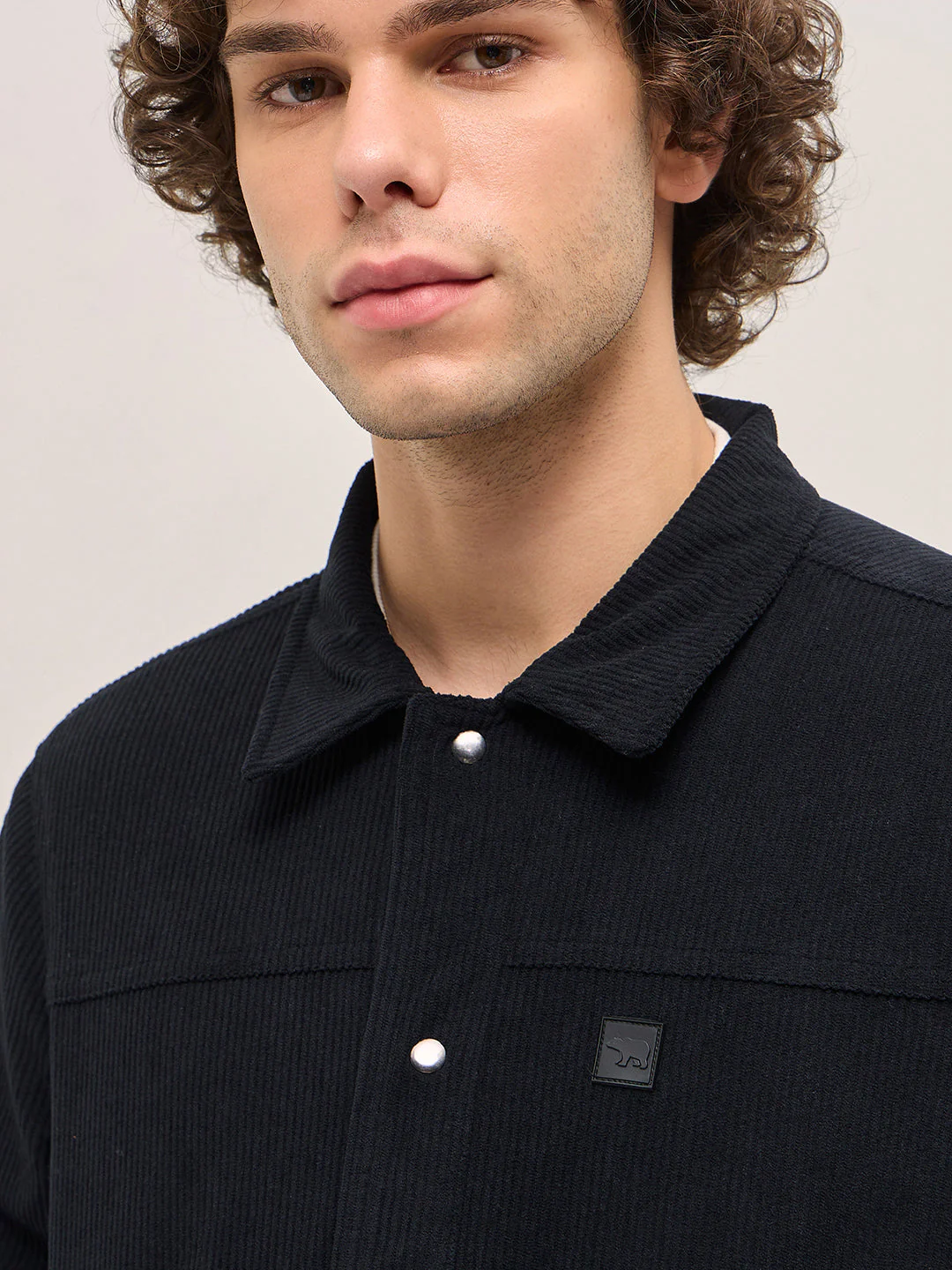 Men Black Corduroy Snap Button Closure - Image 5