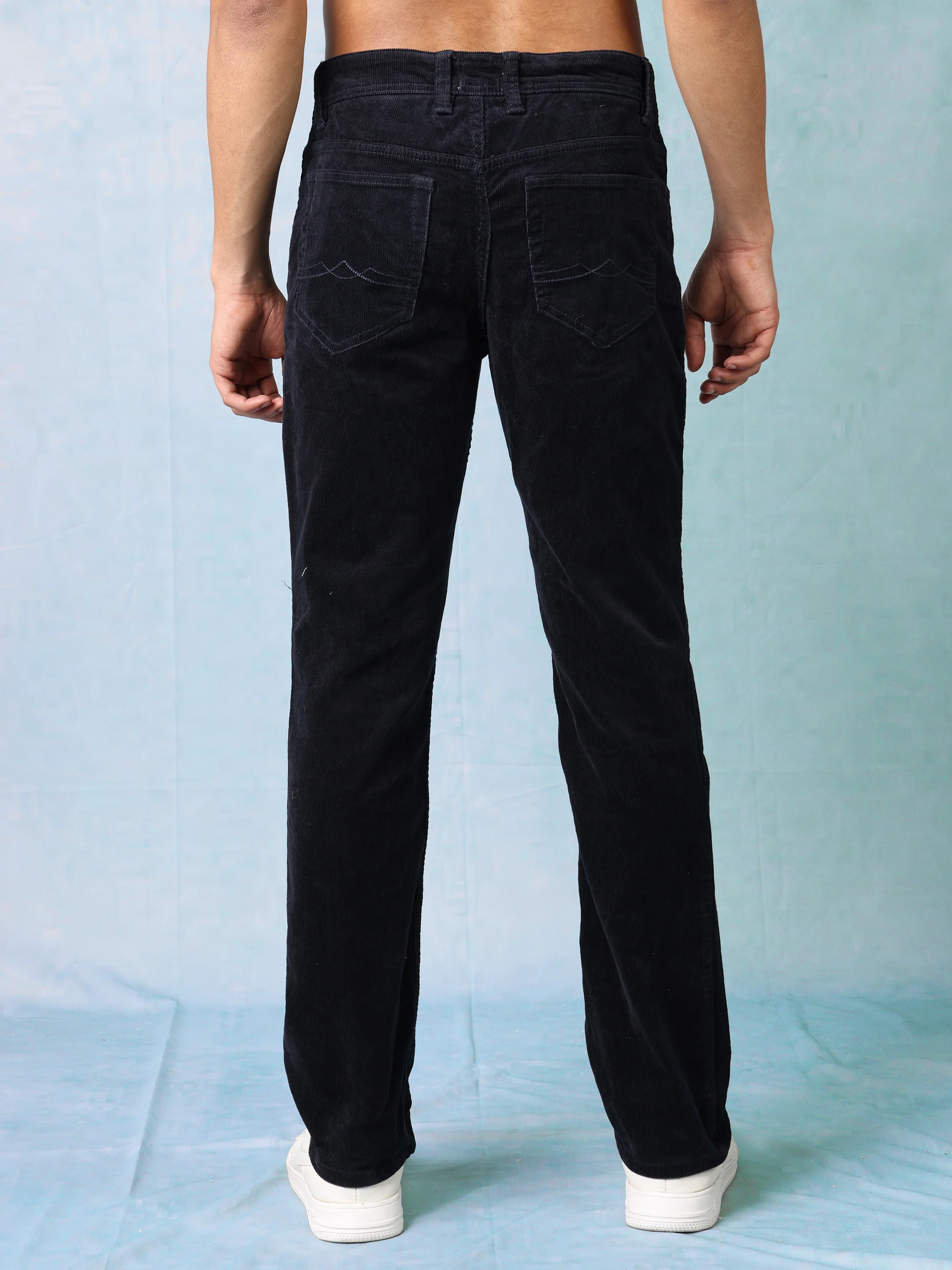 Men Black Straight Fit Corduroy Pants - Image 4
