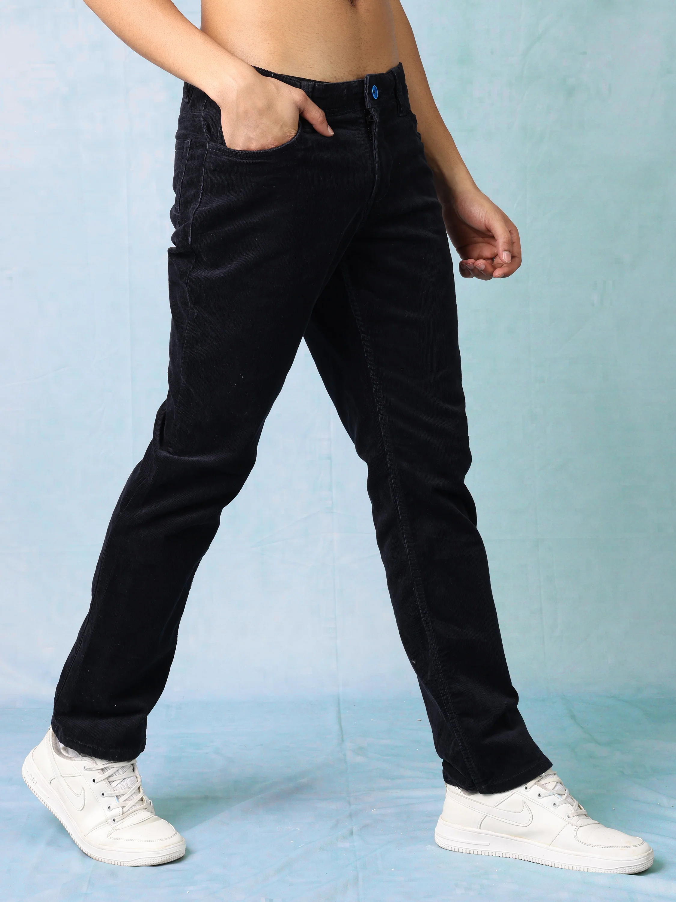 Men Black Straight Fit Corduroy Pants - Image 5