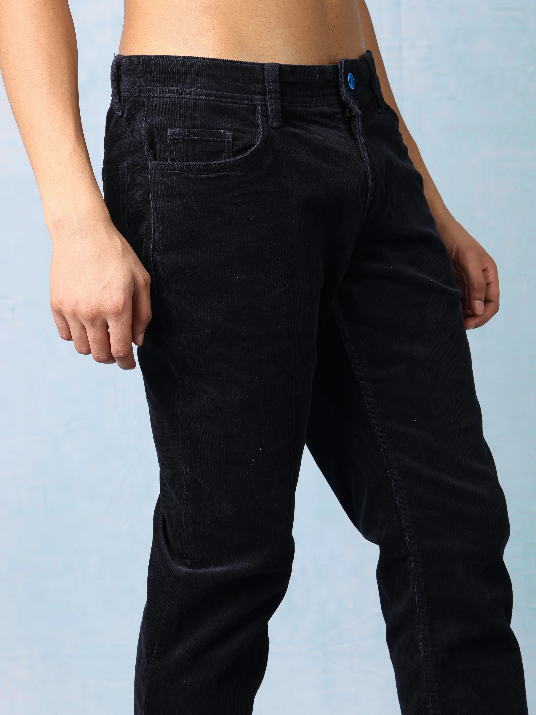 Men Black Straight Fit Corduroy Pants - Image 6
