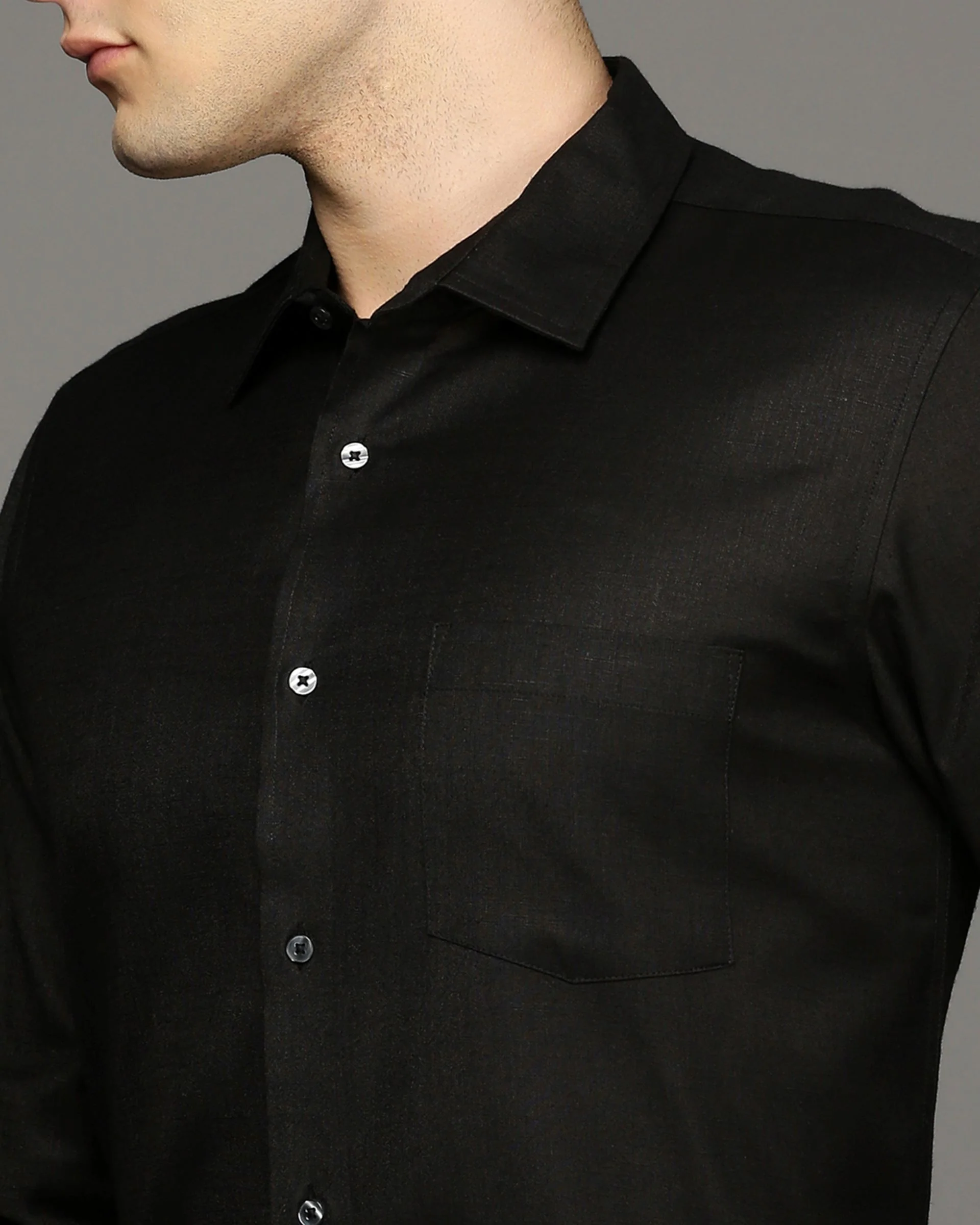 Men Black Cotton Blend Slim Shirt - Image 6