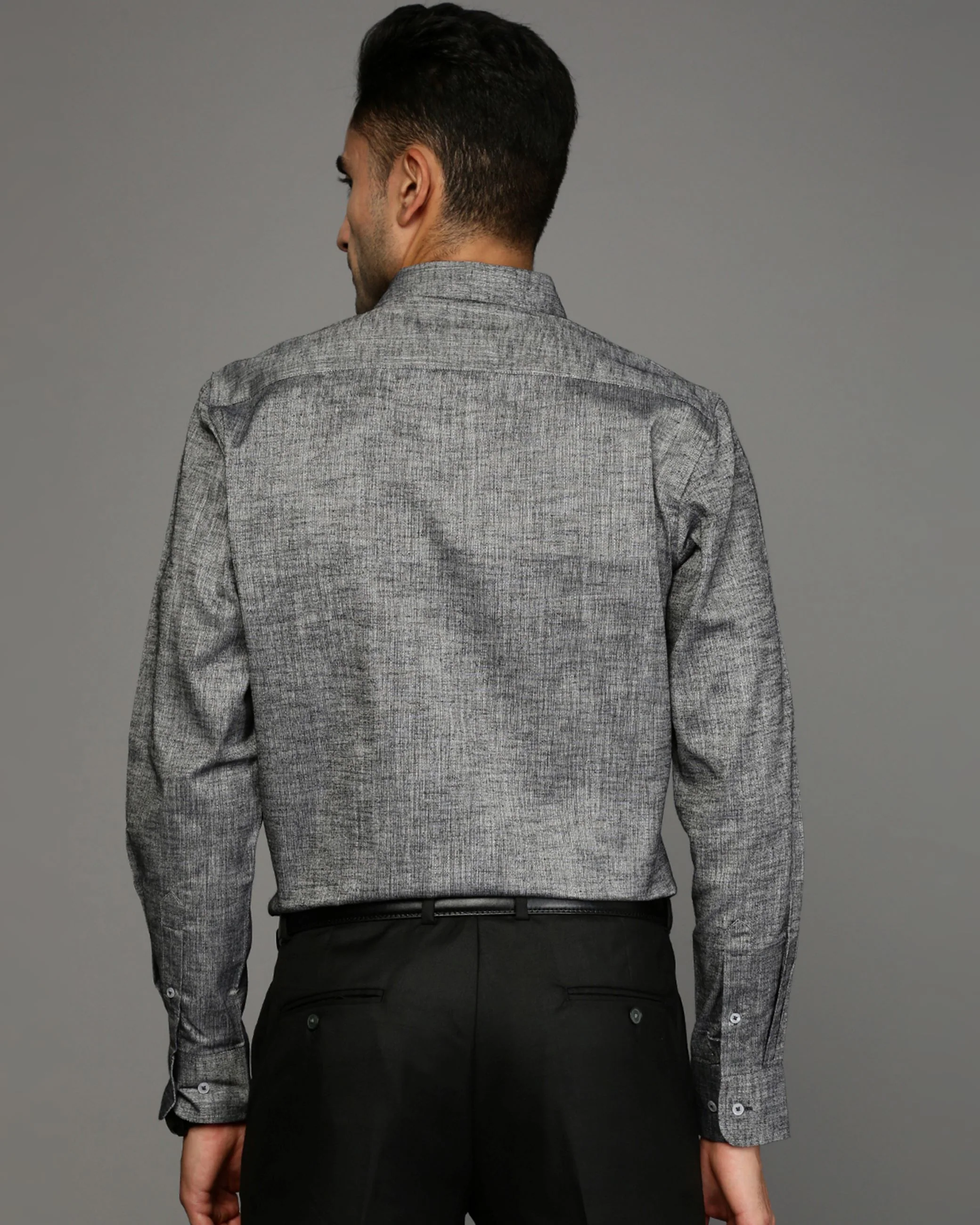 Men Black Cotton Blend Slim Shirt - Image 4