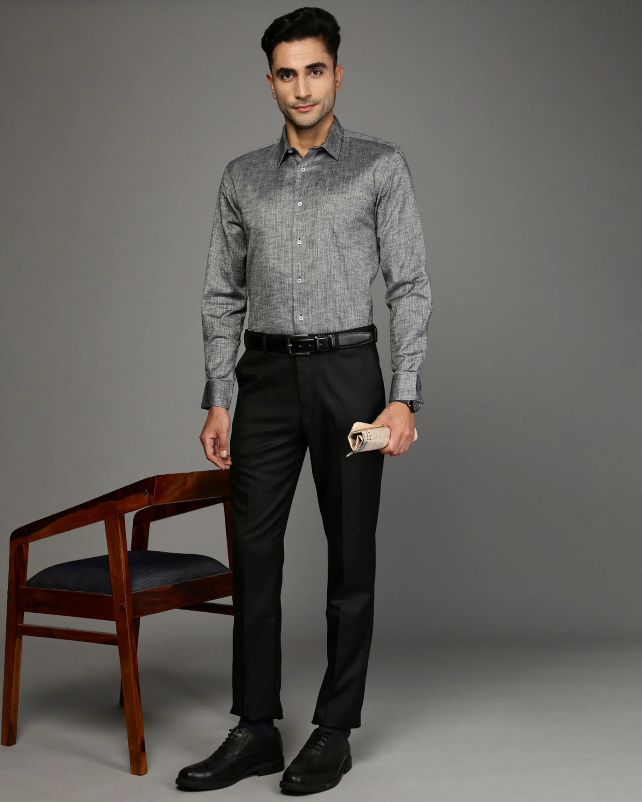 Men Black Cotton Blend Slim Shirt - Image 5