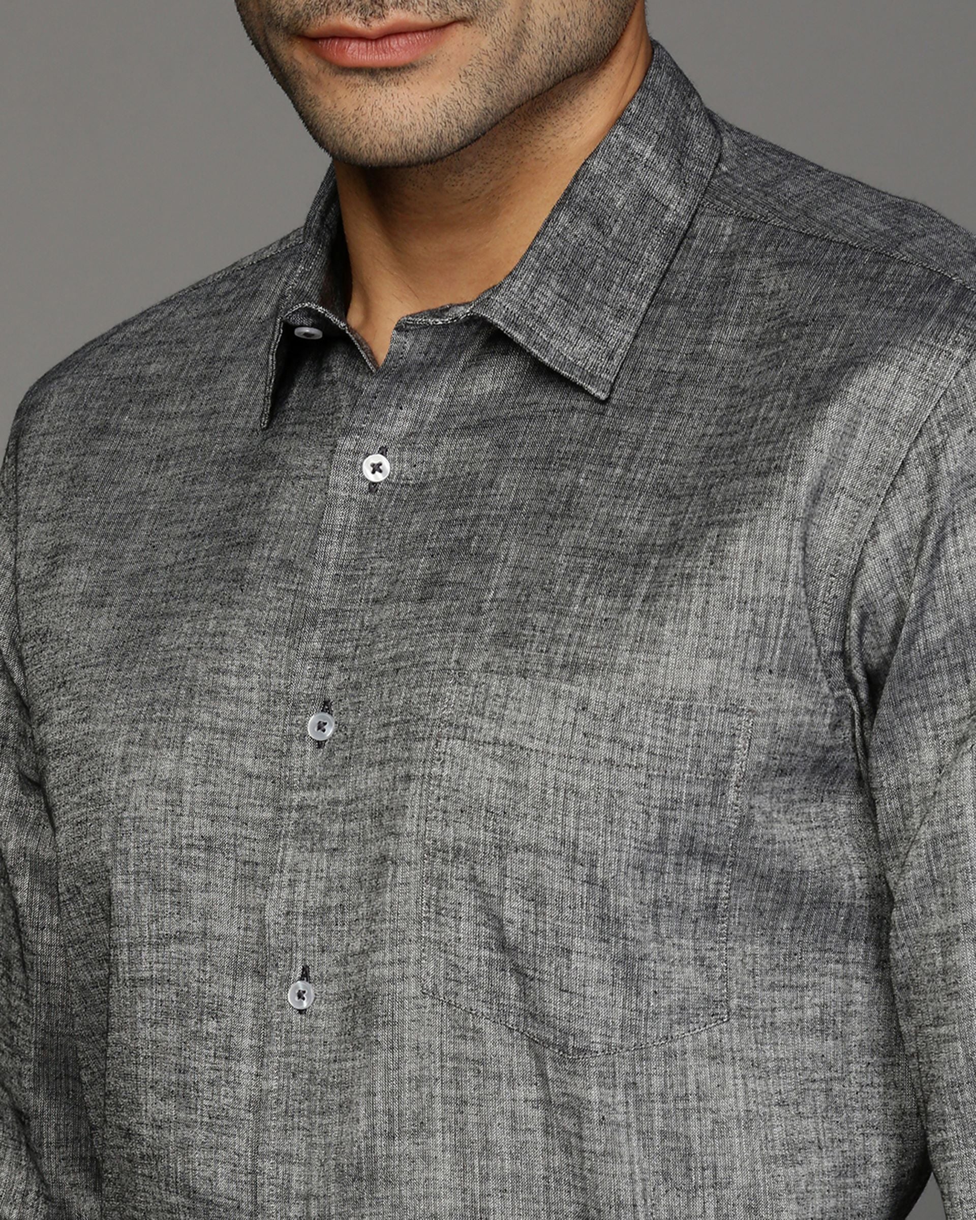 Men Black Cotton Blend Slim Shirt - Image 6