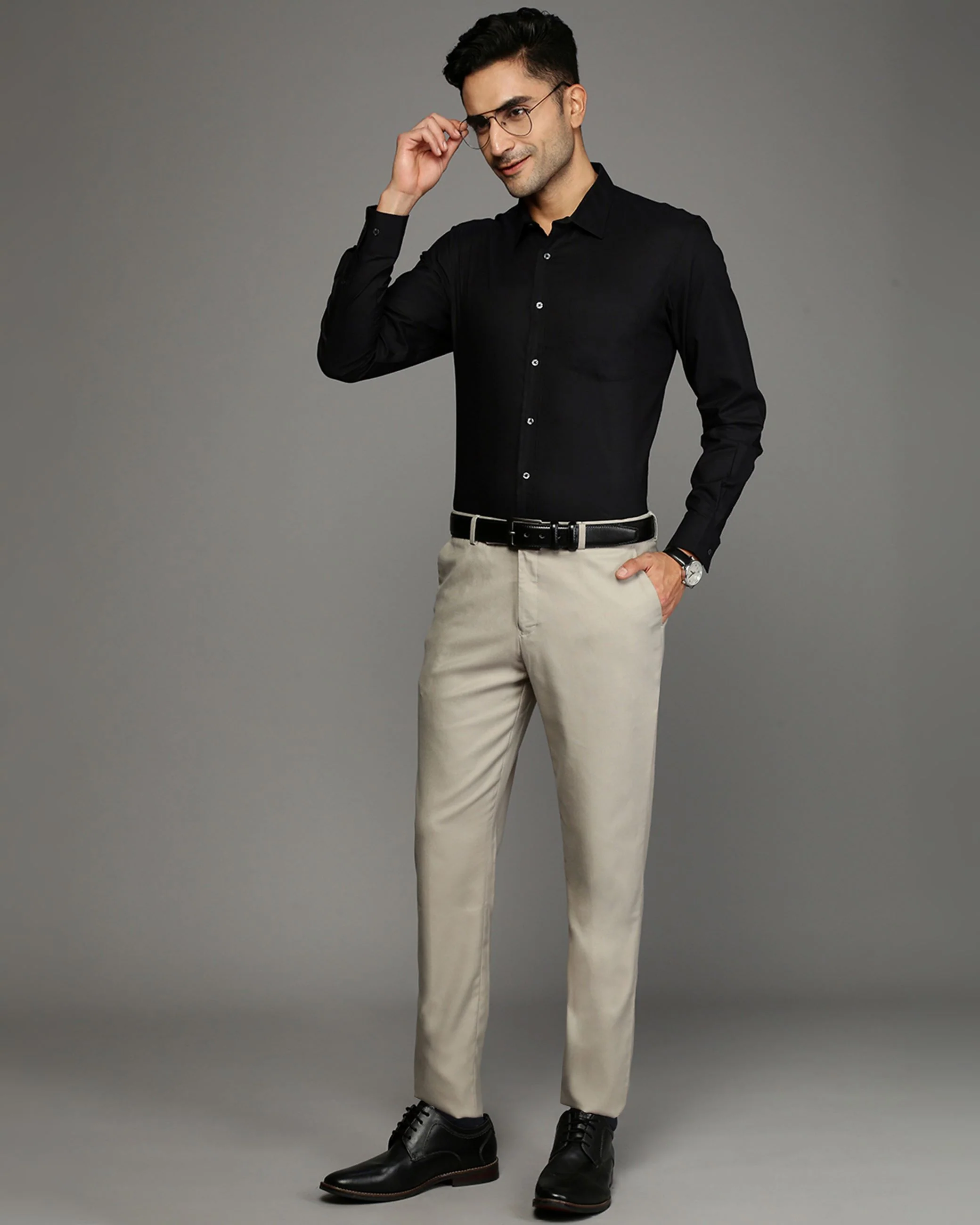 Men Black Cotton Blend Slim Shirt - Image 5