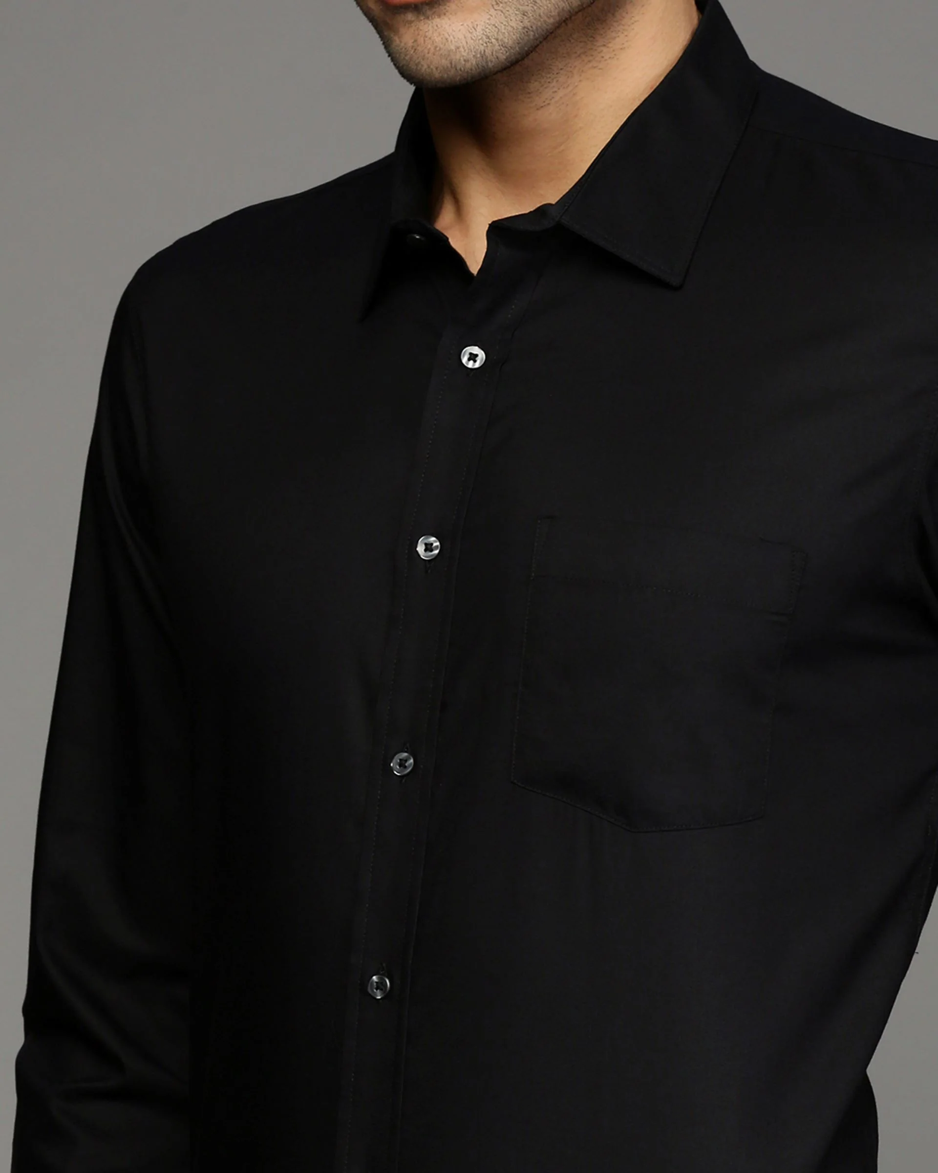 Men Black Cotton Blend Slim Shirt - Image 6