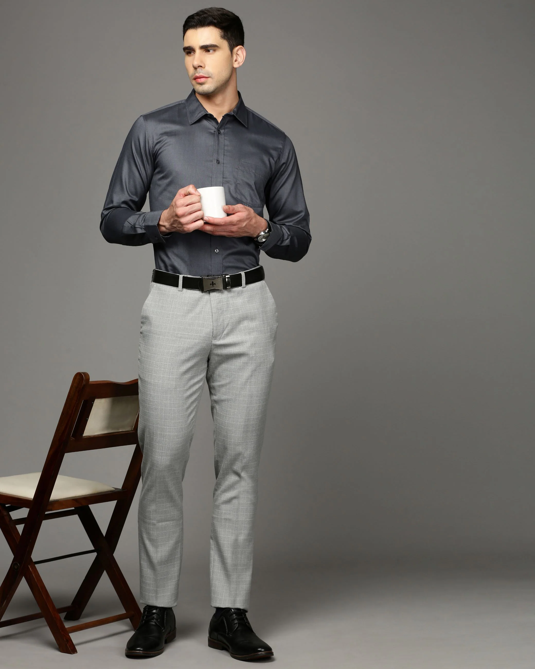 Men Black Cotton Blend Slim Shirt - Image 5