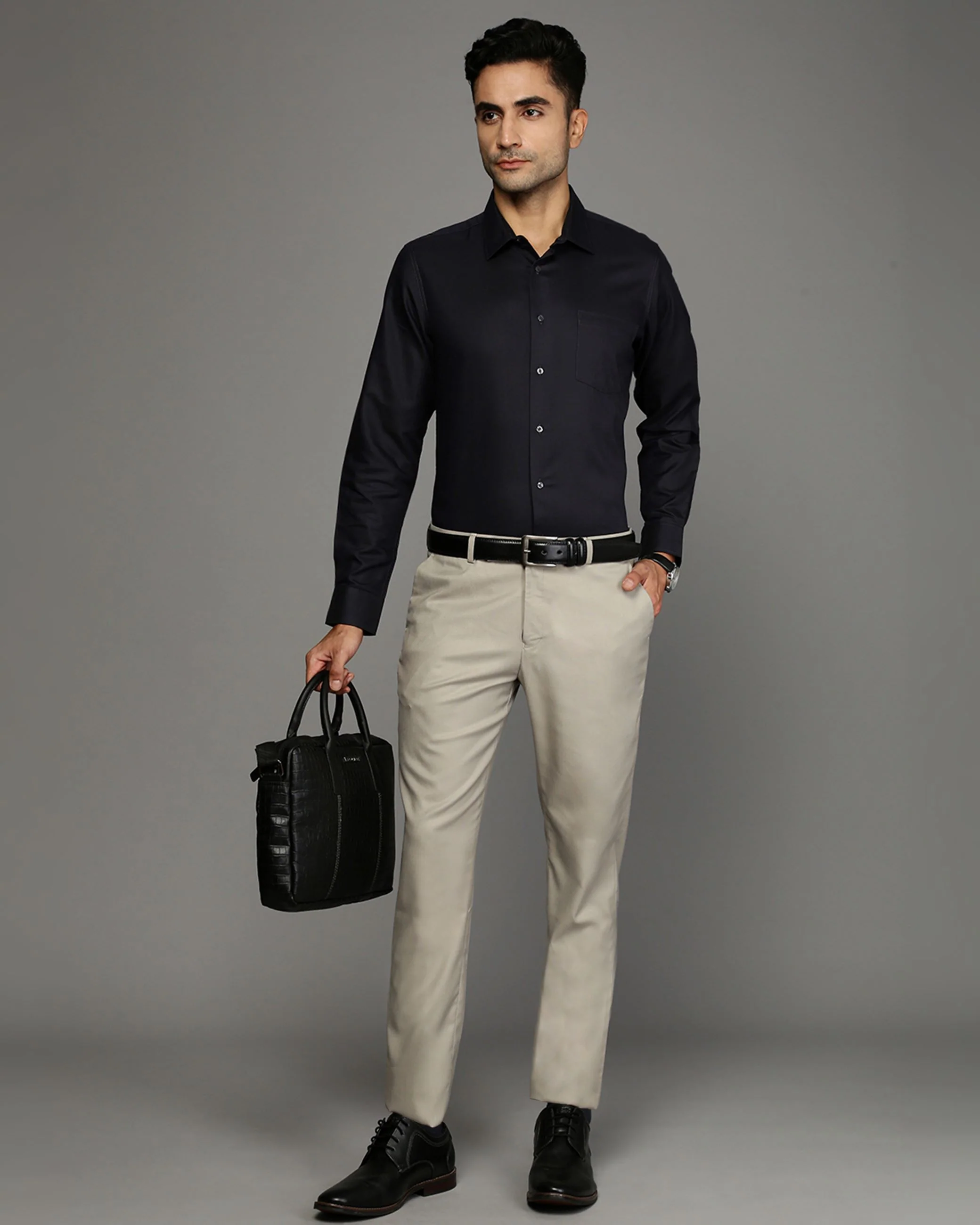 Men Black Cotton Blend Slim Shirt - Image 5