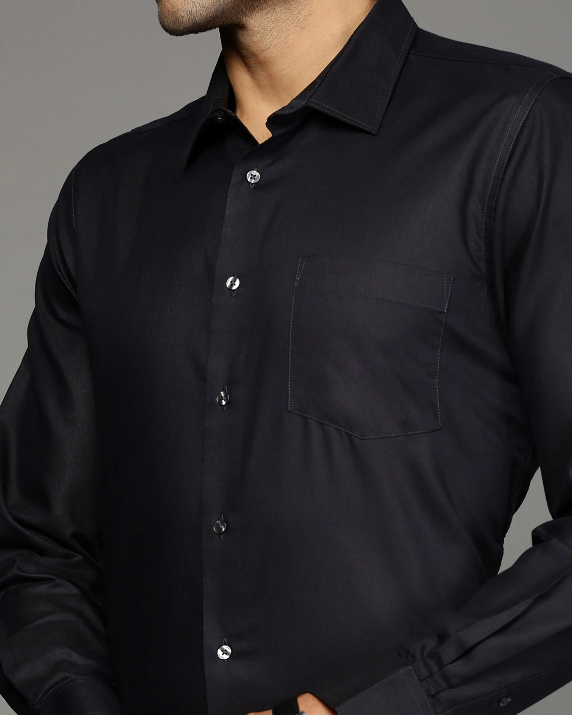 Men Black Cotton Blend Slim Shirt - Image 6