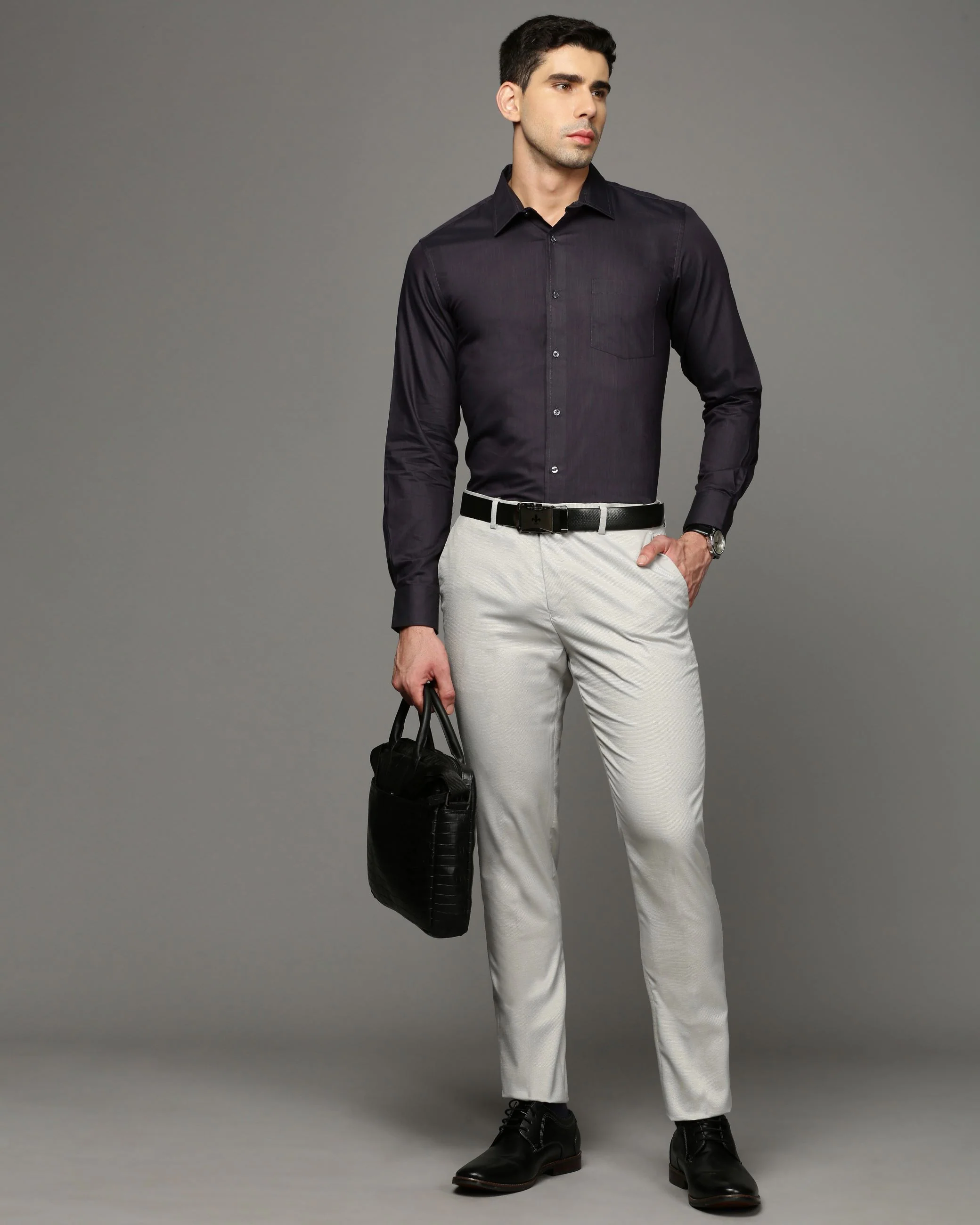 Men Black Cotton Blend Slim Shirt - Image 5