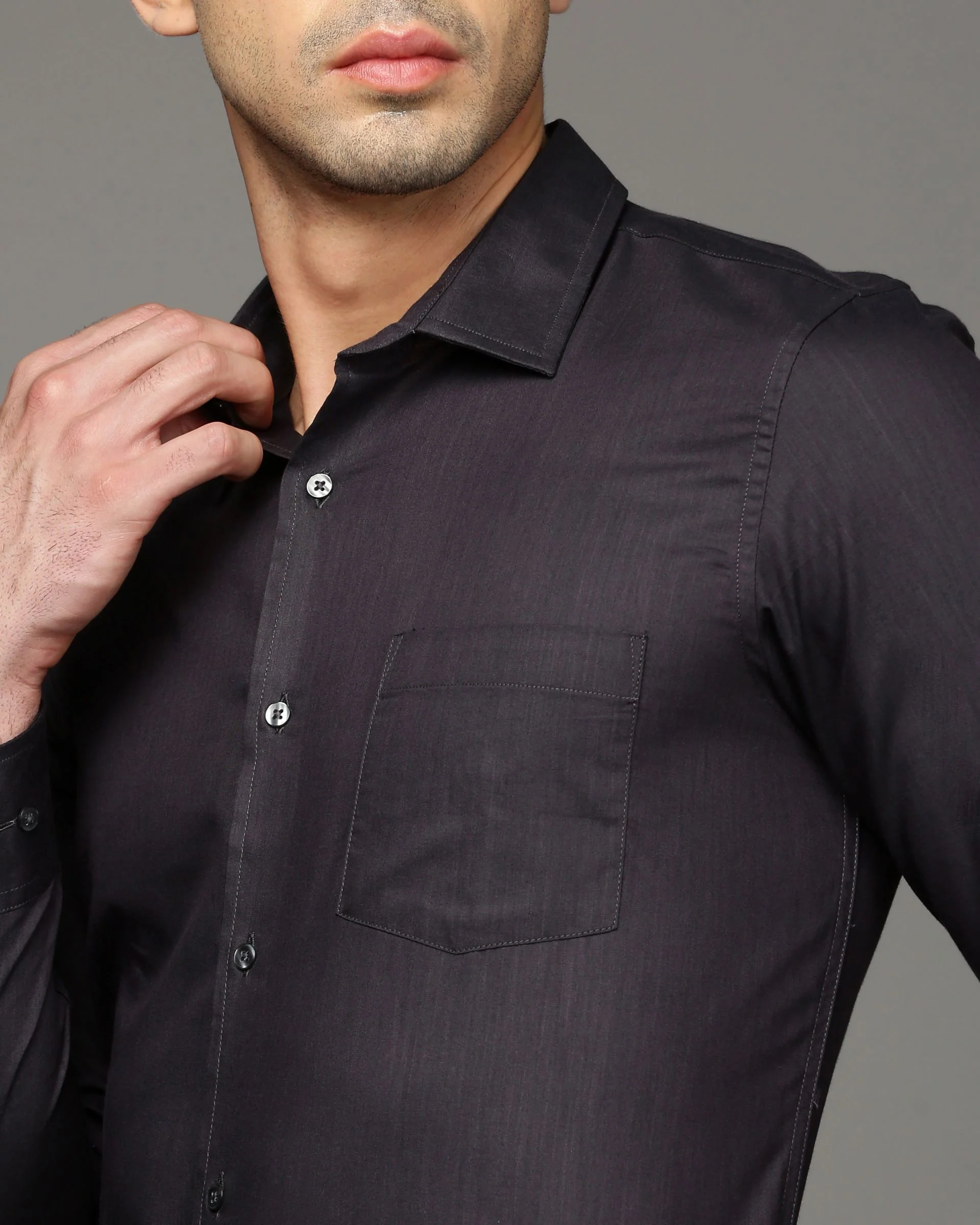 Men Black Cotton Blend Slim Shirt - Image 6