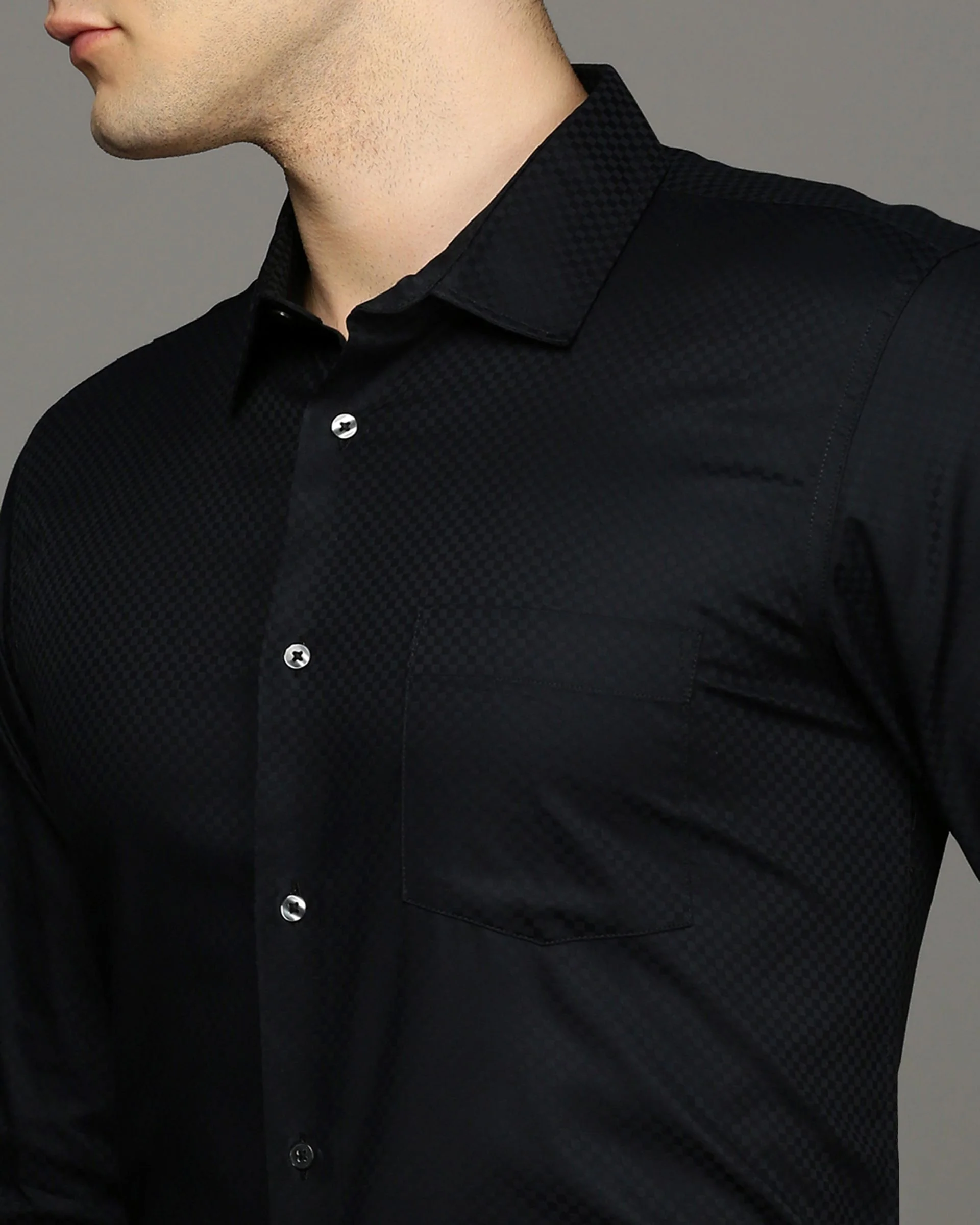 Men Black Cotton Blend Slim Shirt - Image 6