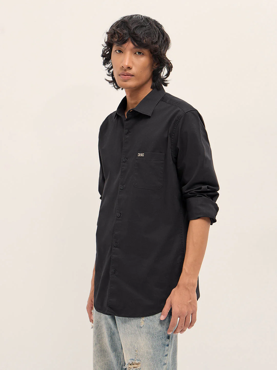 Men Black Cotton Blend Solid Slim Fit Casual Shirt - Image 3