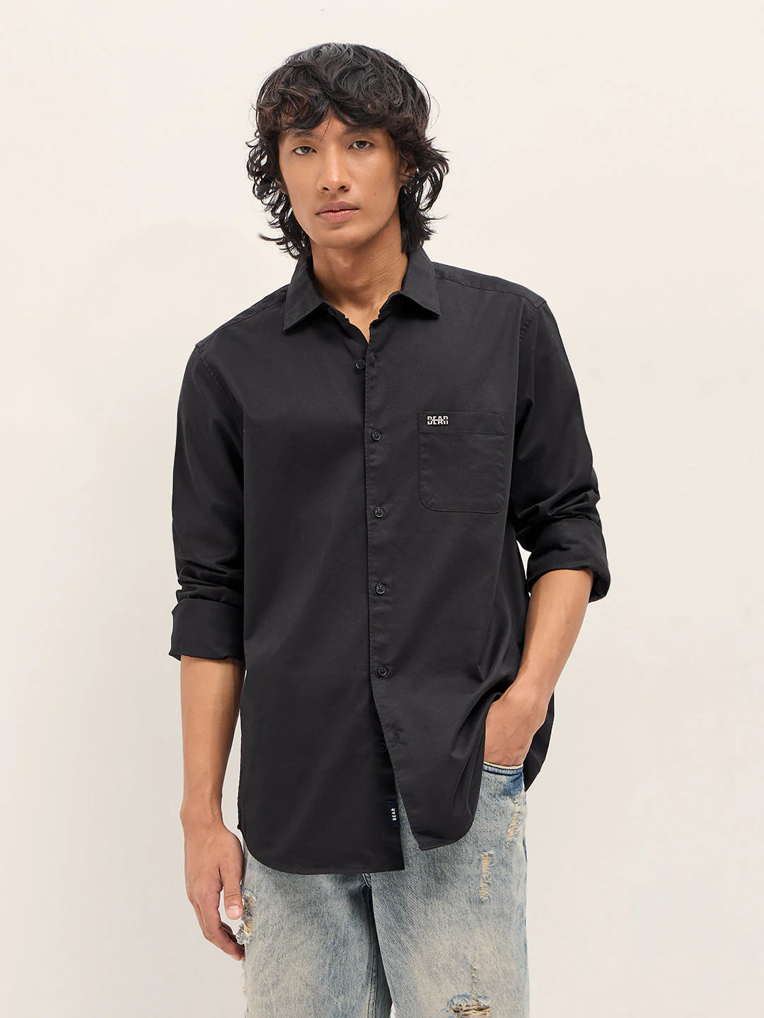 Men Black Cotton Blend Solid Slim Fit Casual Shirt - Image 6