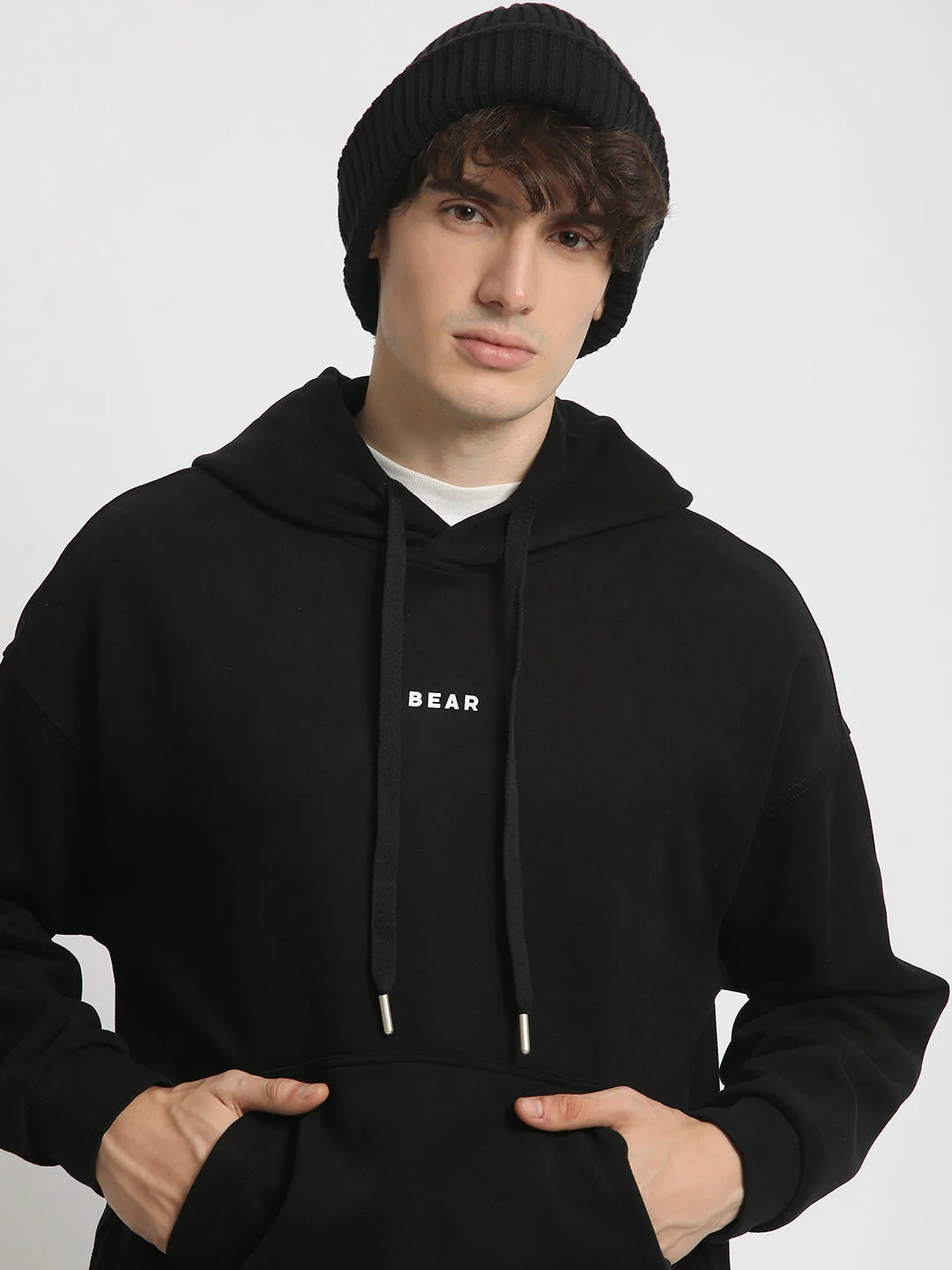 Men Black Cotton Hoodie