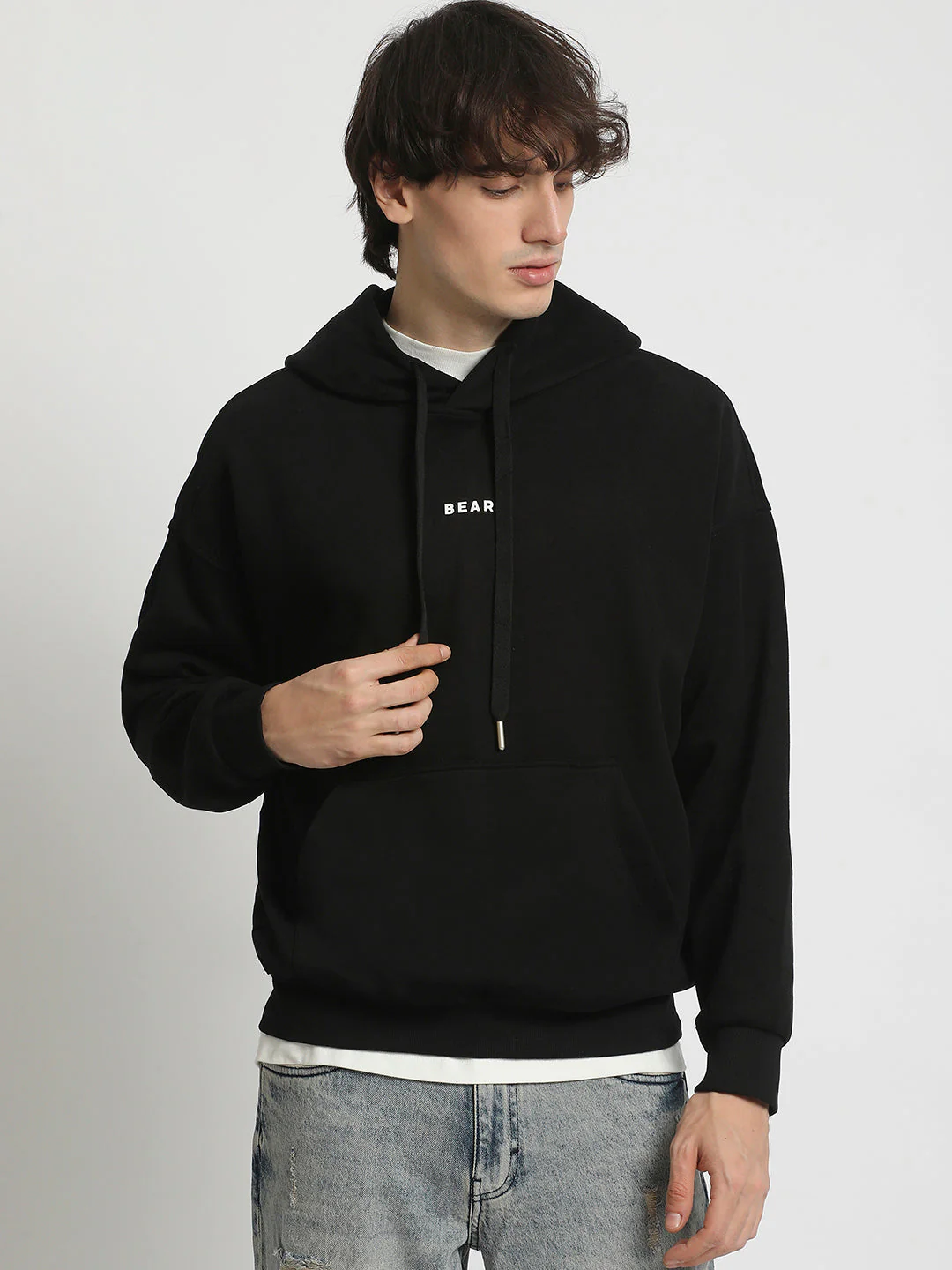 Men Black Cotton Hoodie - Image 2
