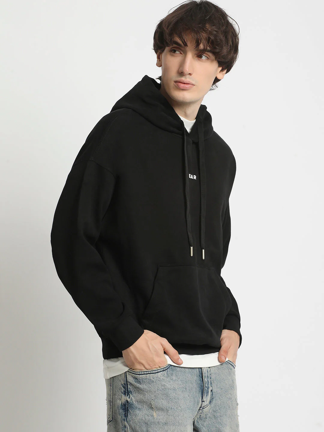 Men Black Cotton Hoodie - Image 3