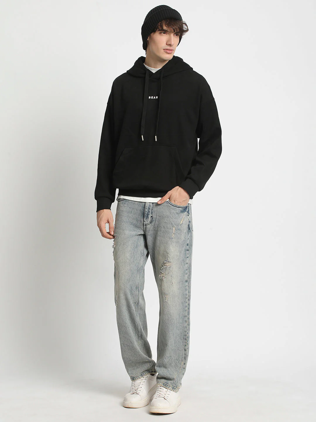 Men Black Cotton Hoodie - Image 5