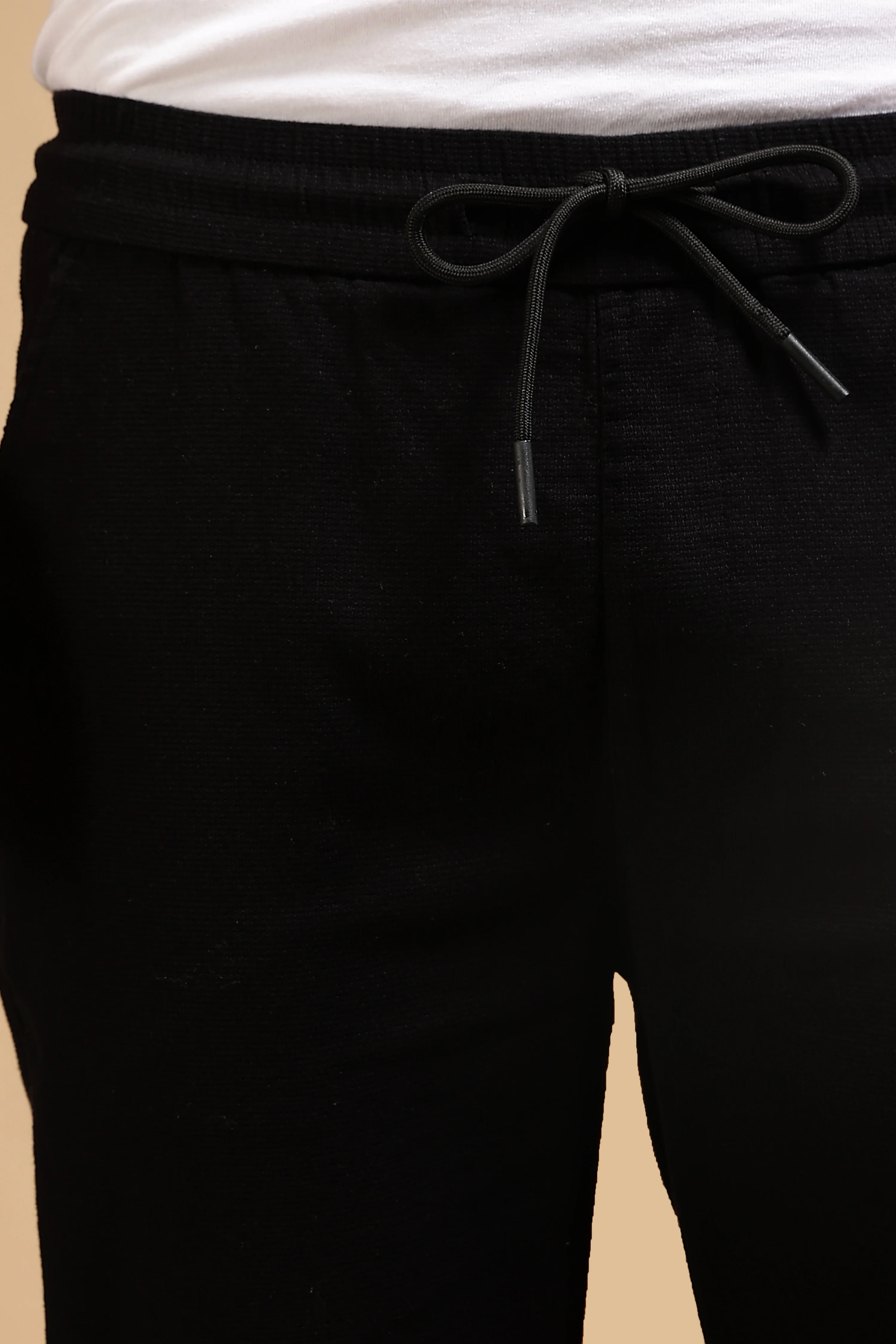 Men Black Cotton Loose Fit Drawcord Pants - Image 5