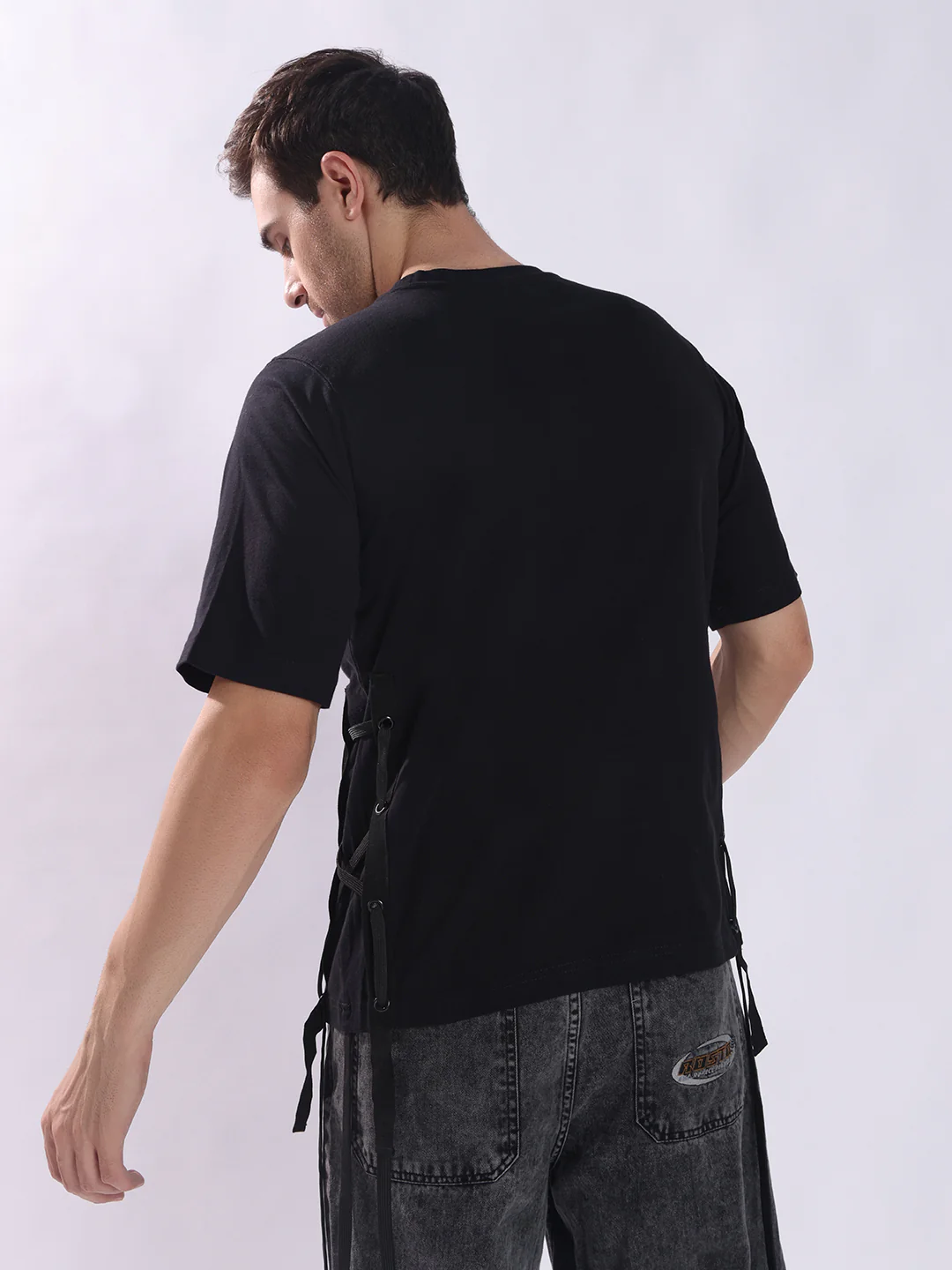 Men Black Cotton Oversized T-Shirt - Image 3