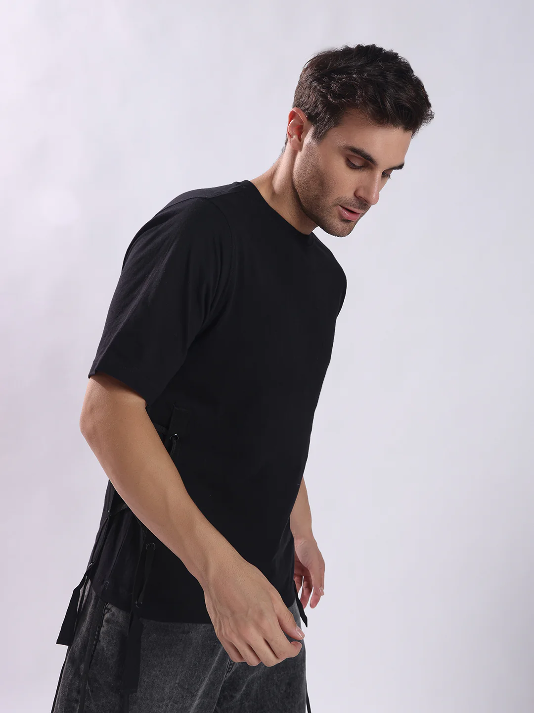 Men Black Cotton Oversized T-Shirt - Image 5