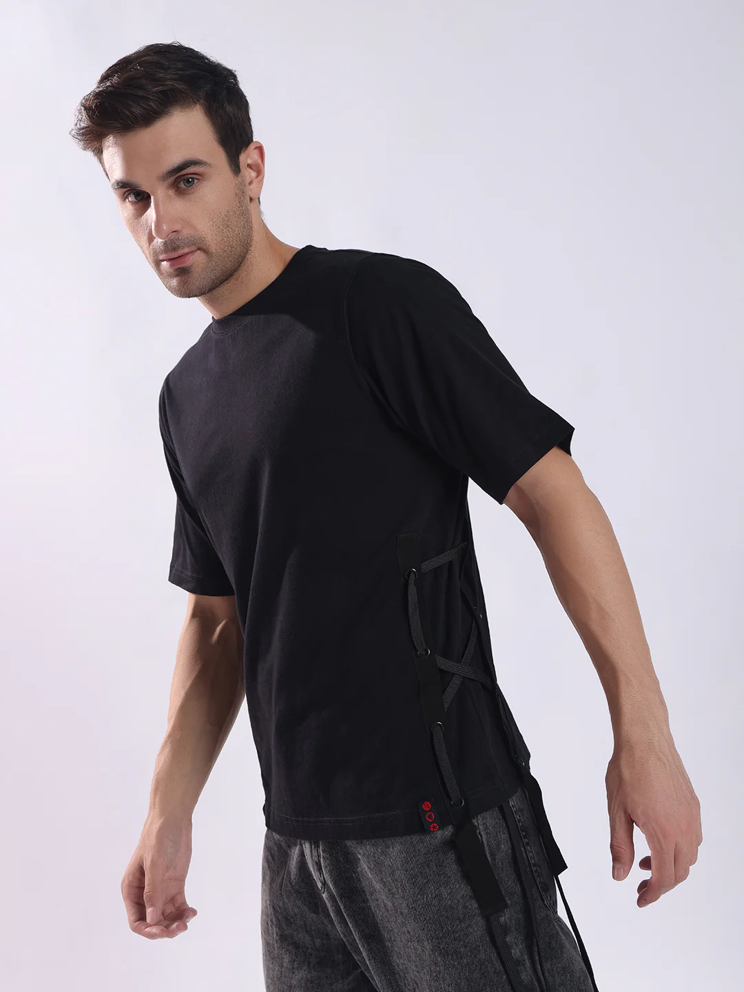 Men Black Cotton Oversized T-Shirt - Image 6