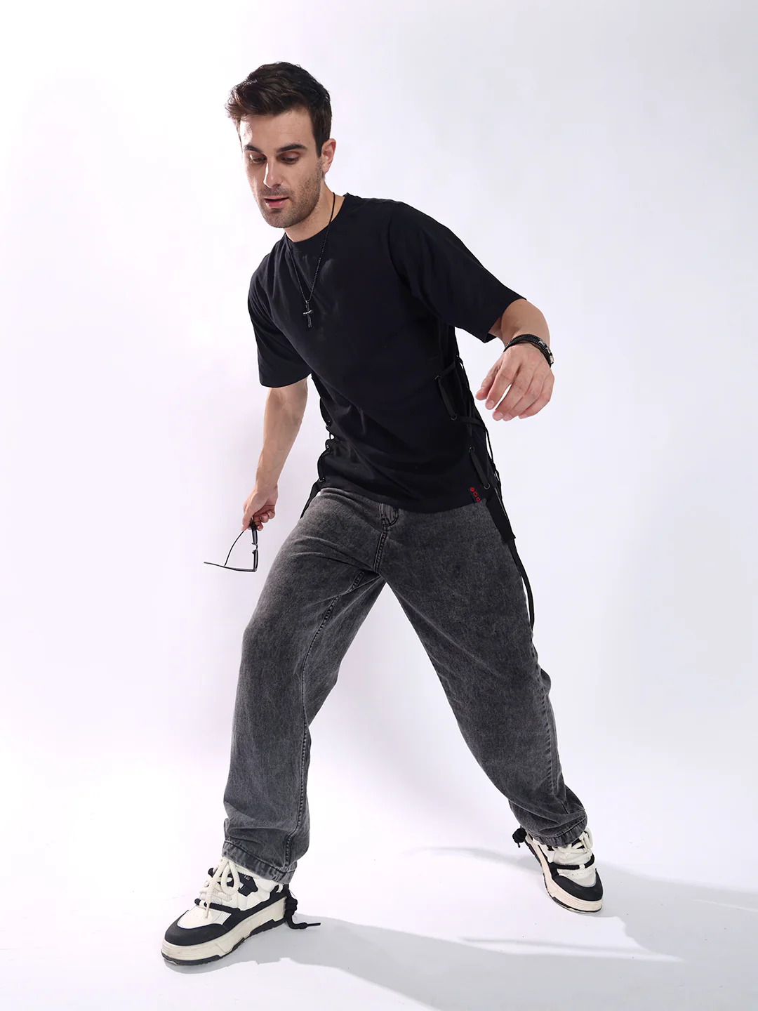 Men Black Cotton Oversized T-Shirt - Image 8