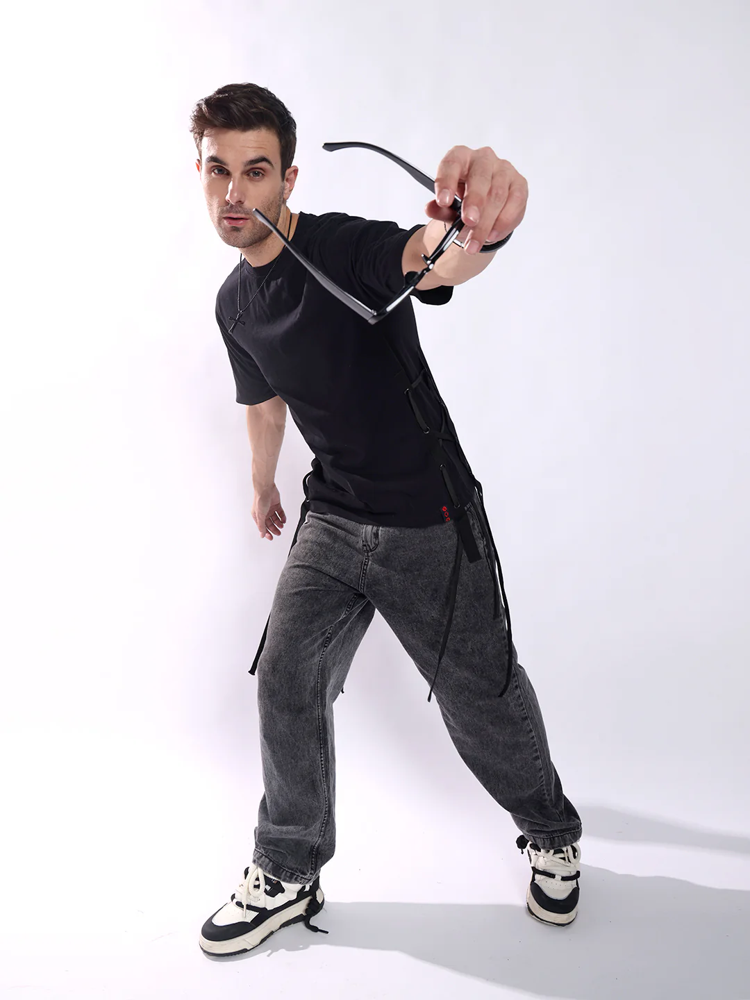 Men Black Cotton Oversized T-Shirt - Image 9