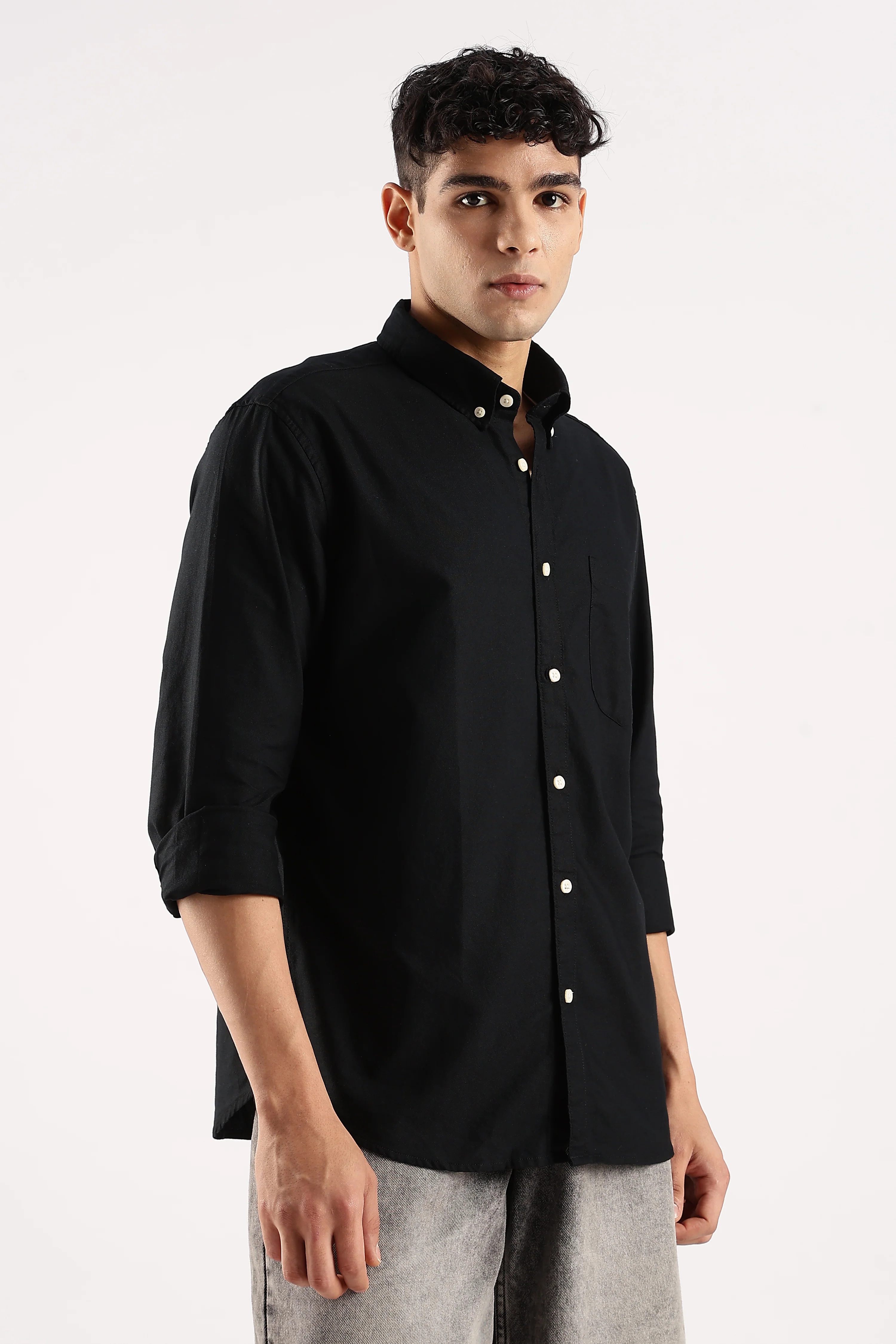 Men Black Cotton Oxford Shirt - Image 2