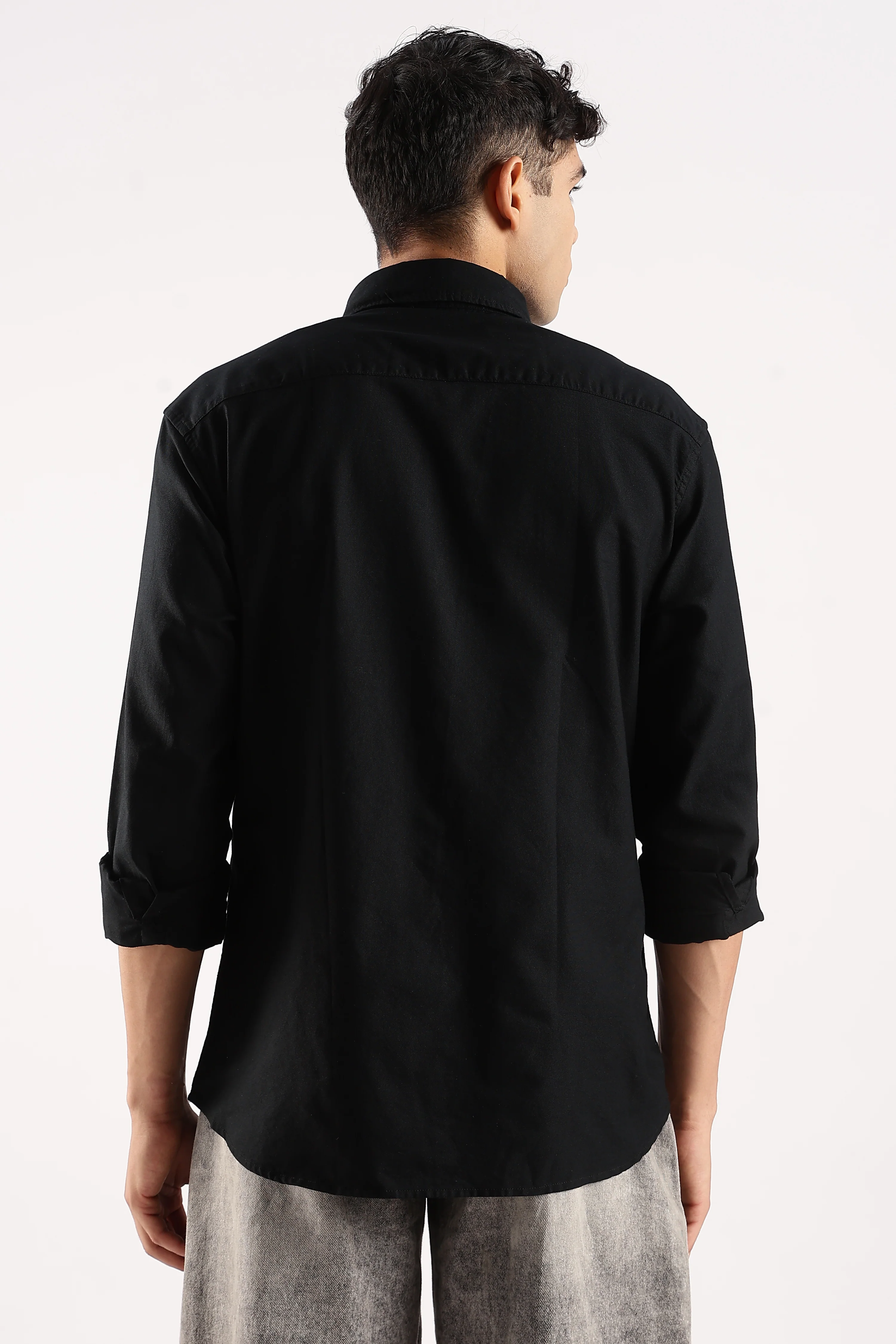 Men Black Cotton Oxford Shirt - Image 3
