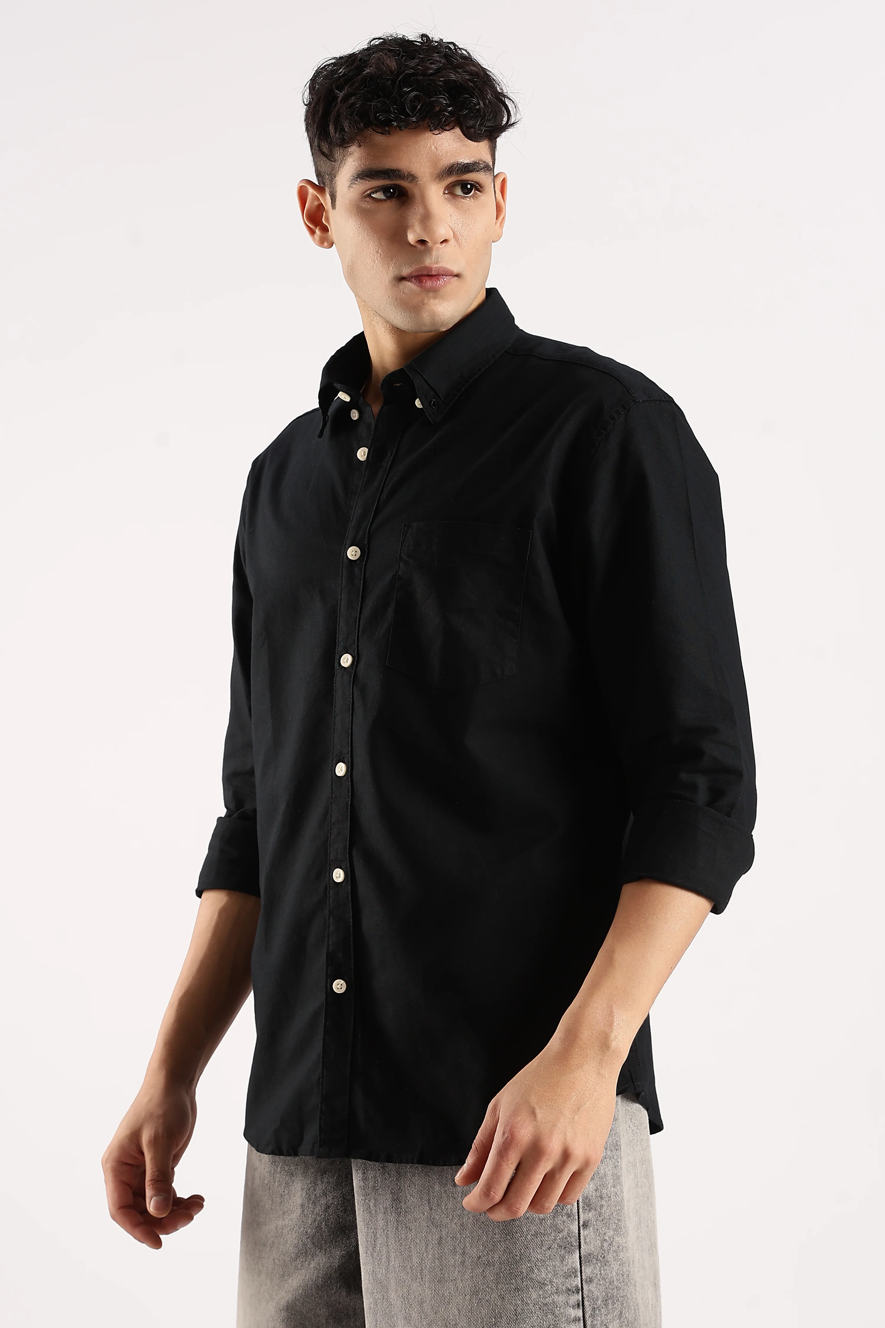 Men Black Cotton Oxford Shirt - Image 4