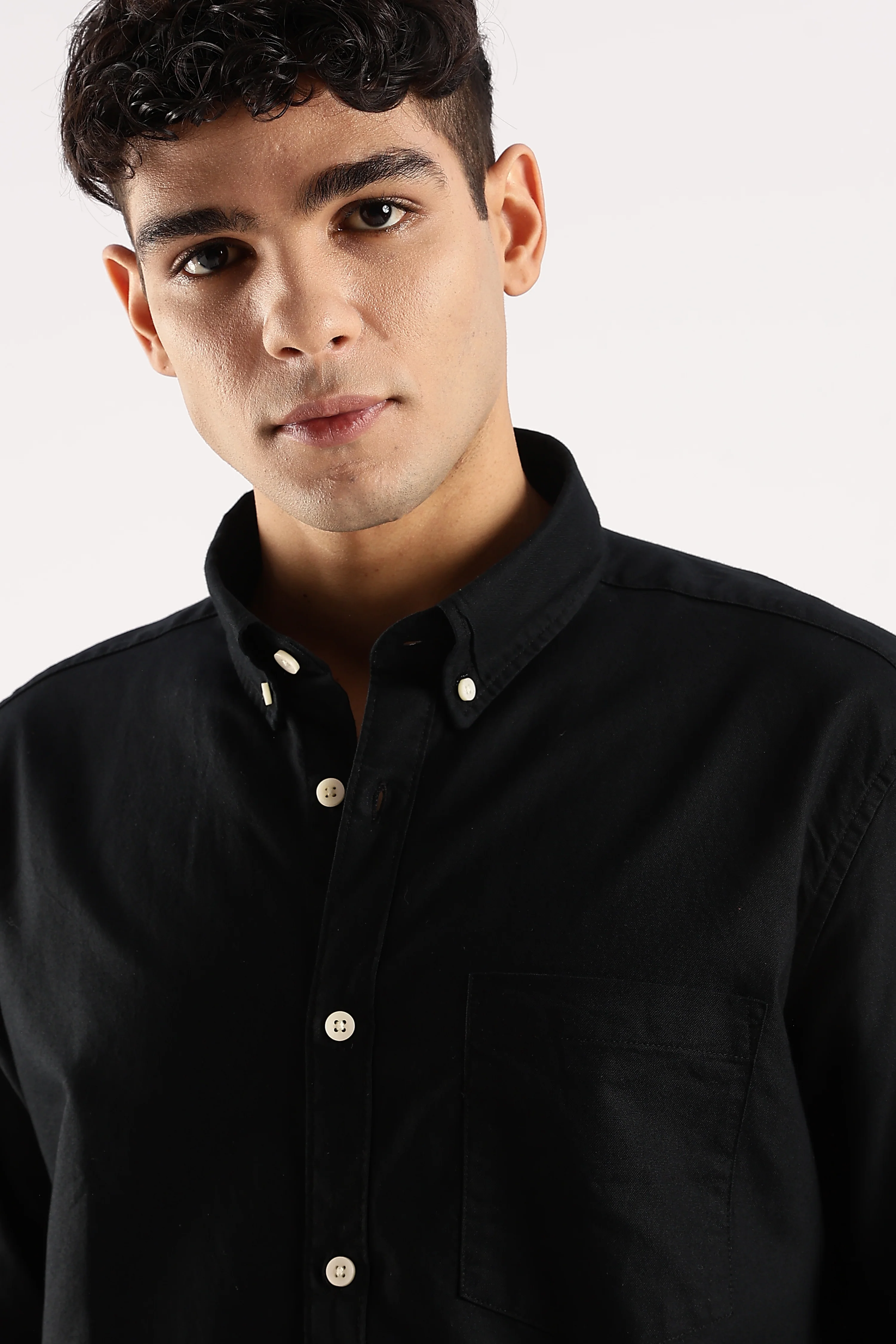 Men Black Cotton Oxford Shirt - Image 5