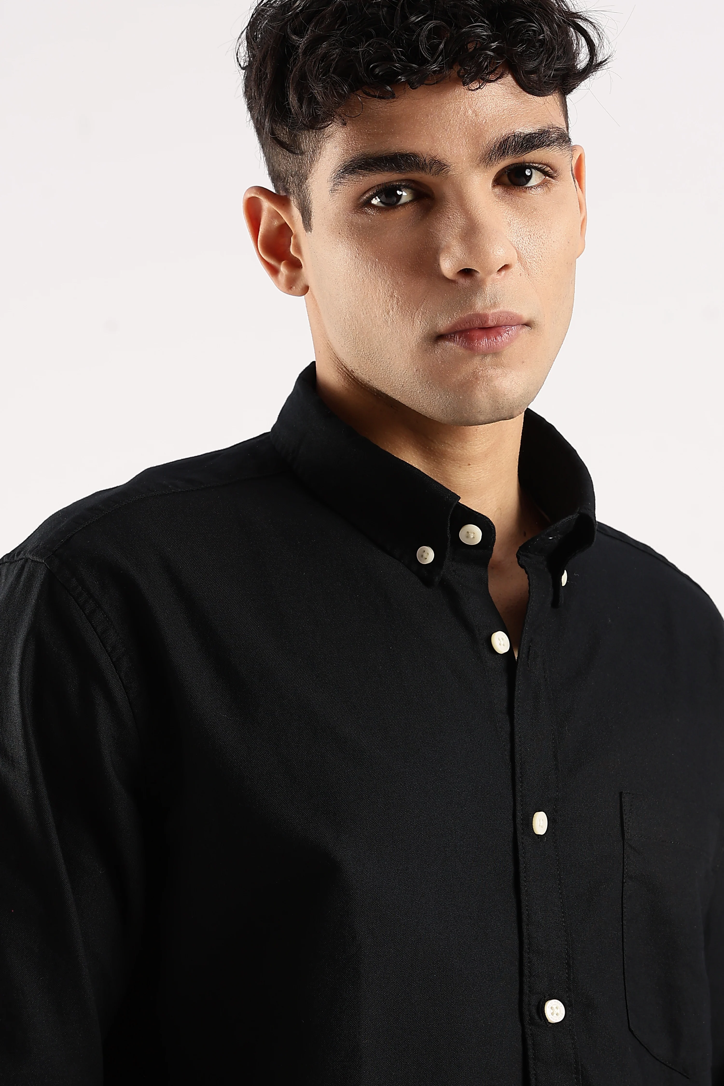Men Black Cotton Oxford Shirt - Image 7