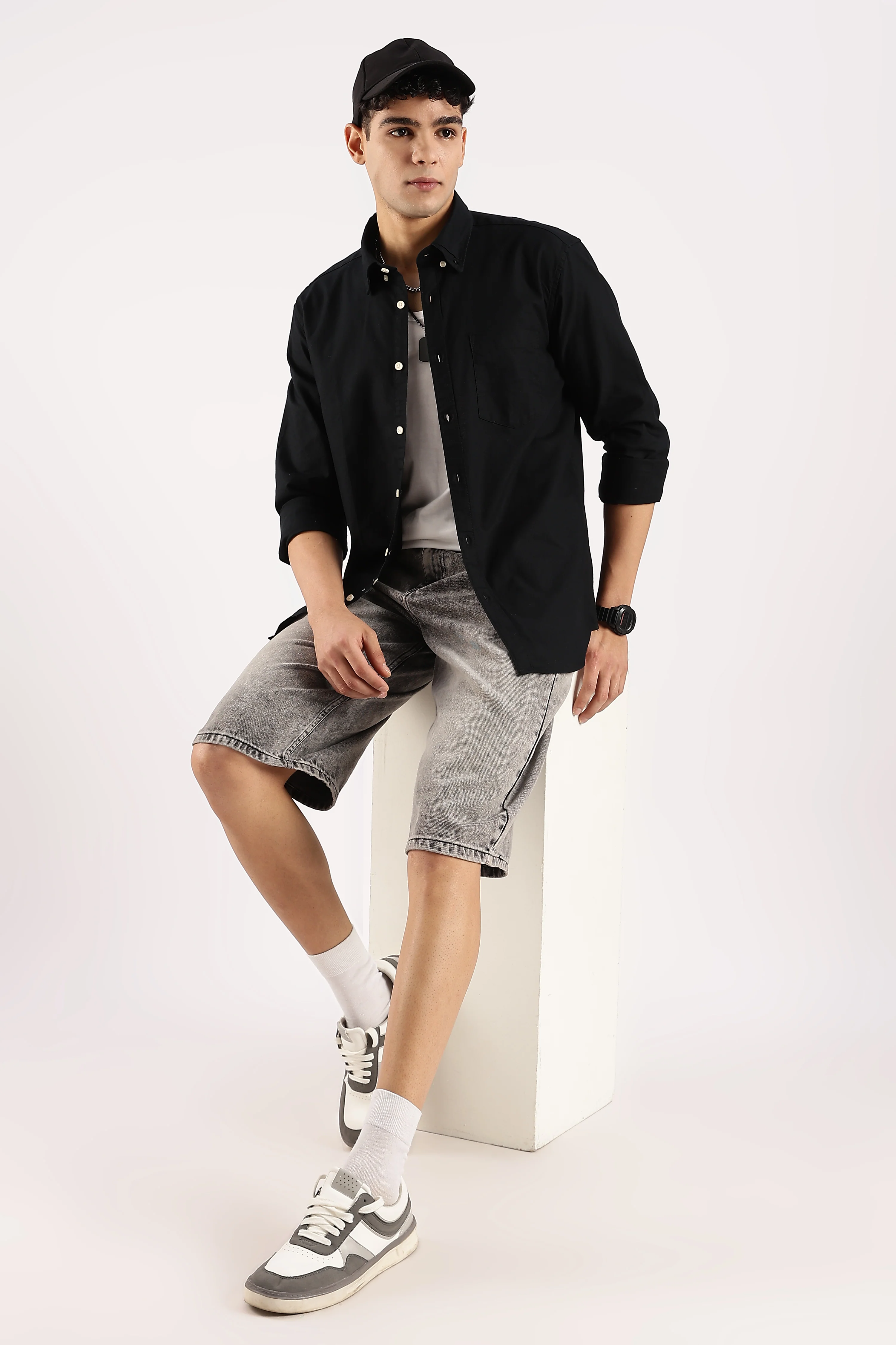 Men Black Cotton Oxford Shirt - Image 8